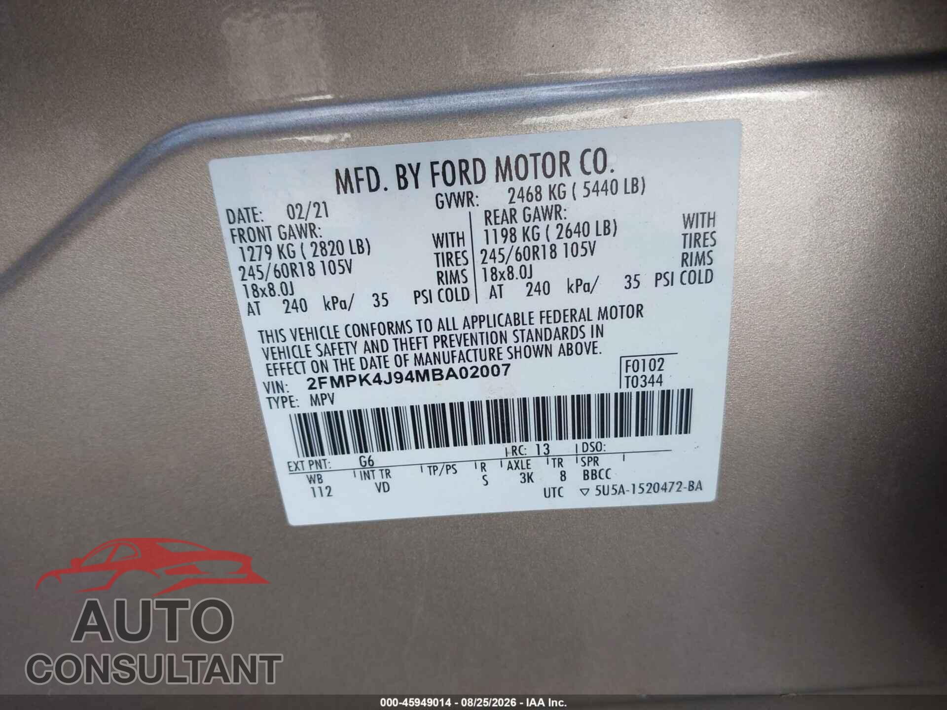 FORD EDGE 2021 - 2FMPK4J94MBA02007