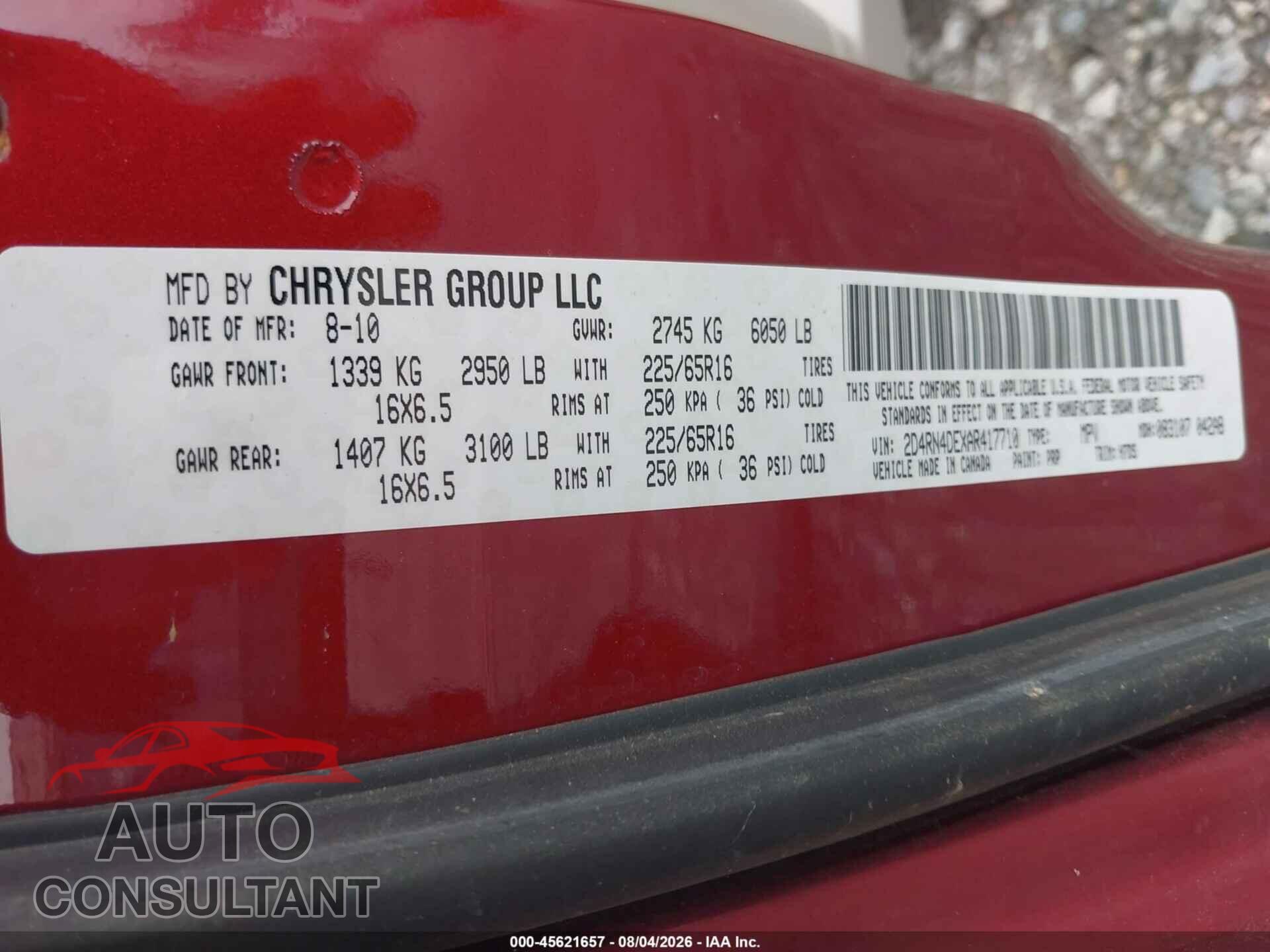 DODGE GRAND CARAVAN 2010 - 2D4RN4DEXAR417710