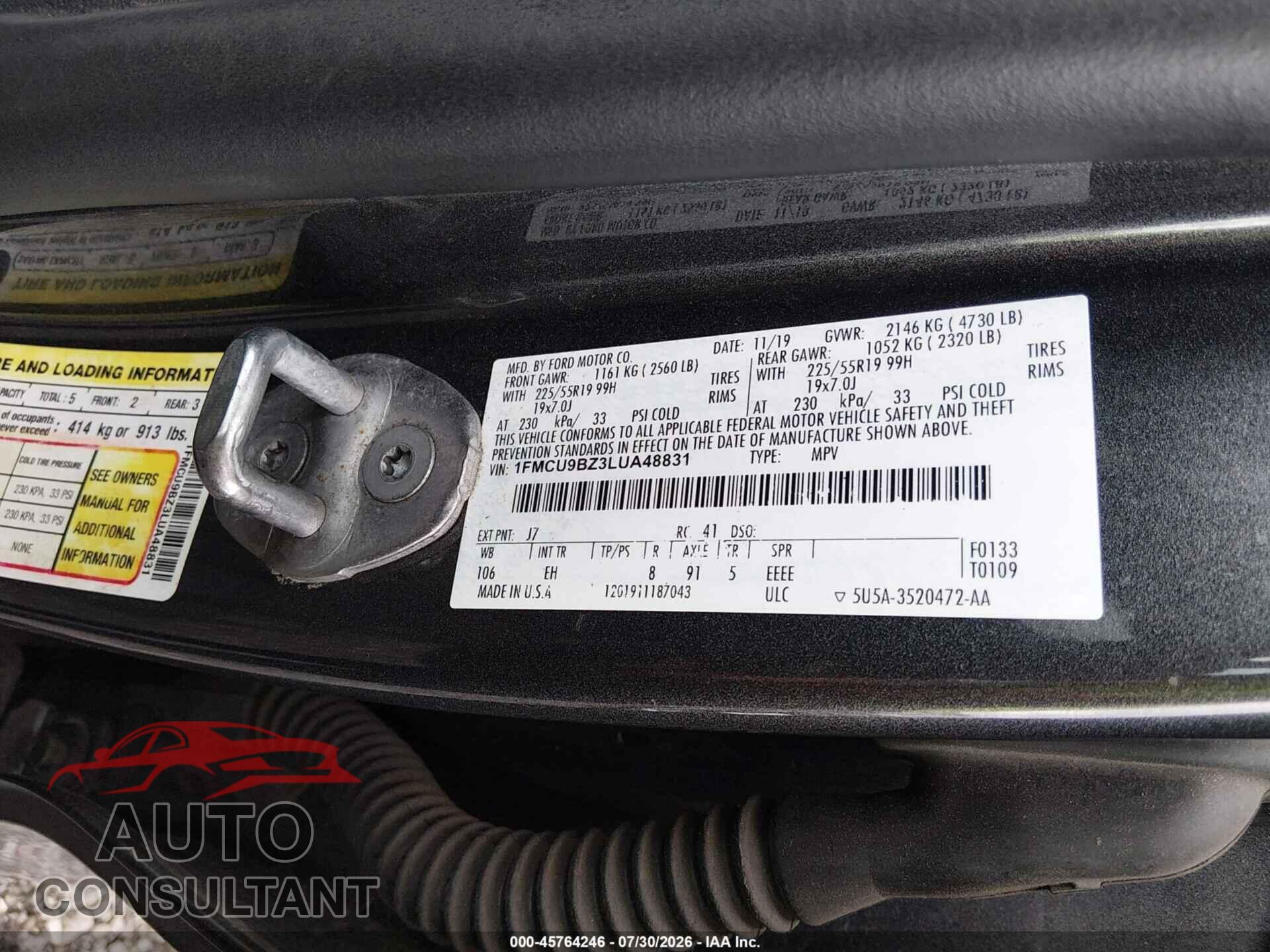 FORD ESCAPE 2020 - 1FMCU9BZ3LUA48831