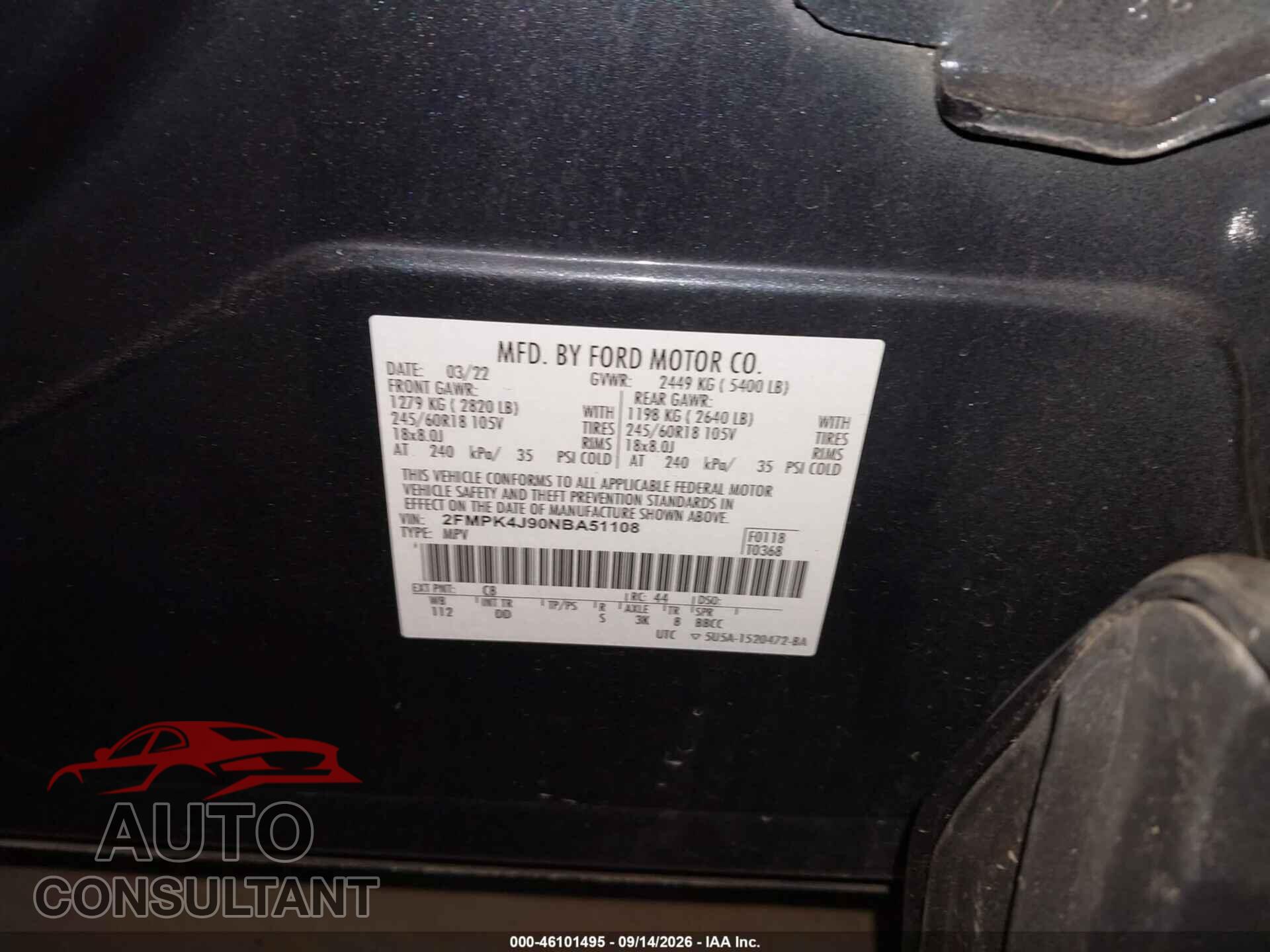FORD EDGE 2022 - 2FMPK4J90NBA51108