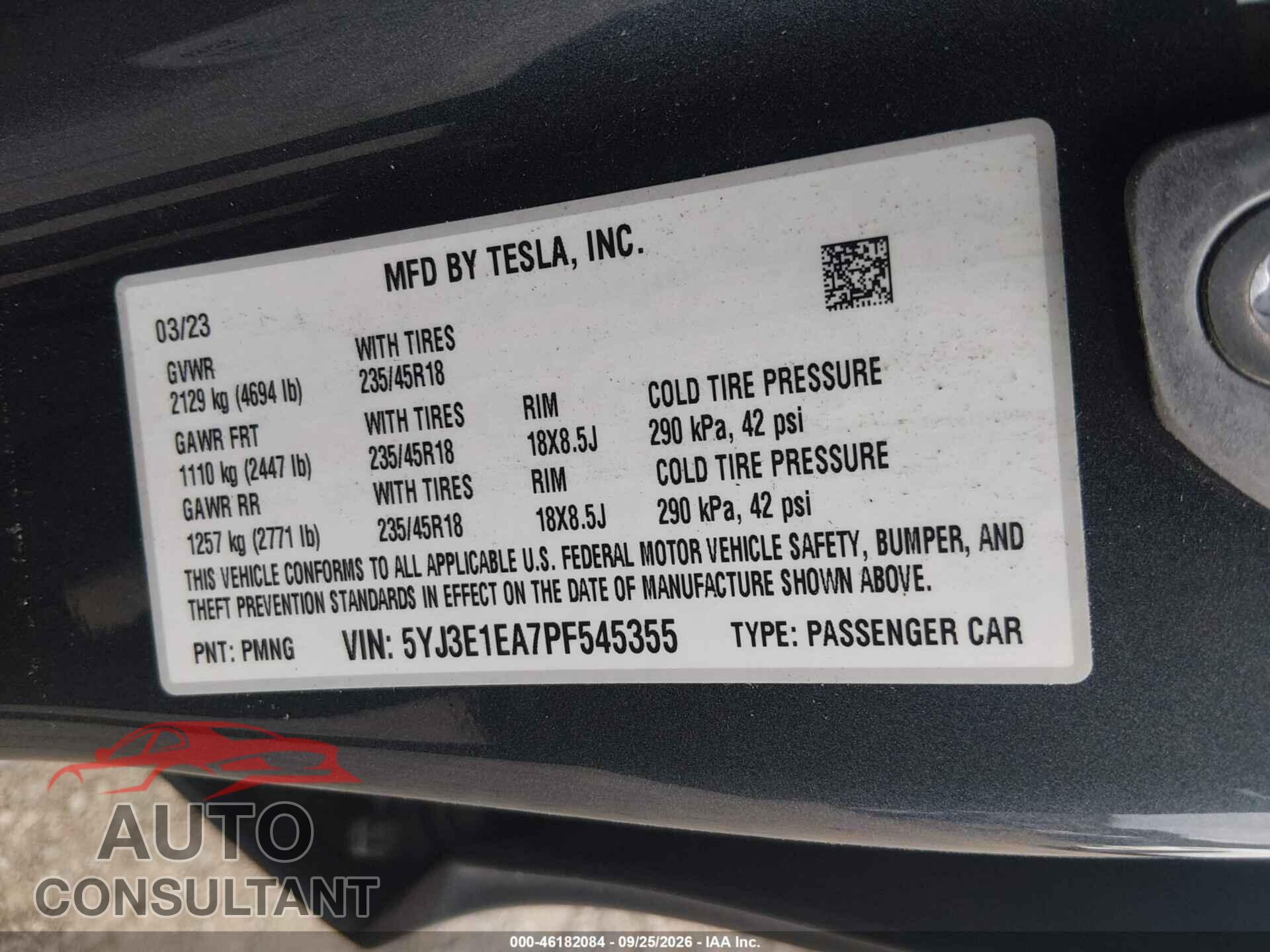 TESLA MODEL 3 2023 - 5YJ3E1EA7PF545355