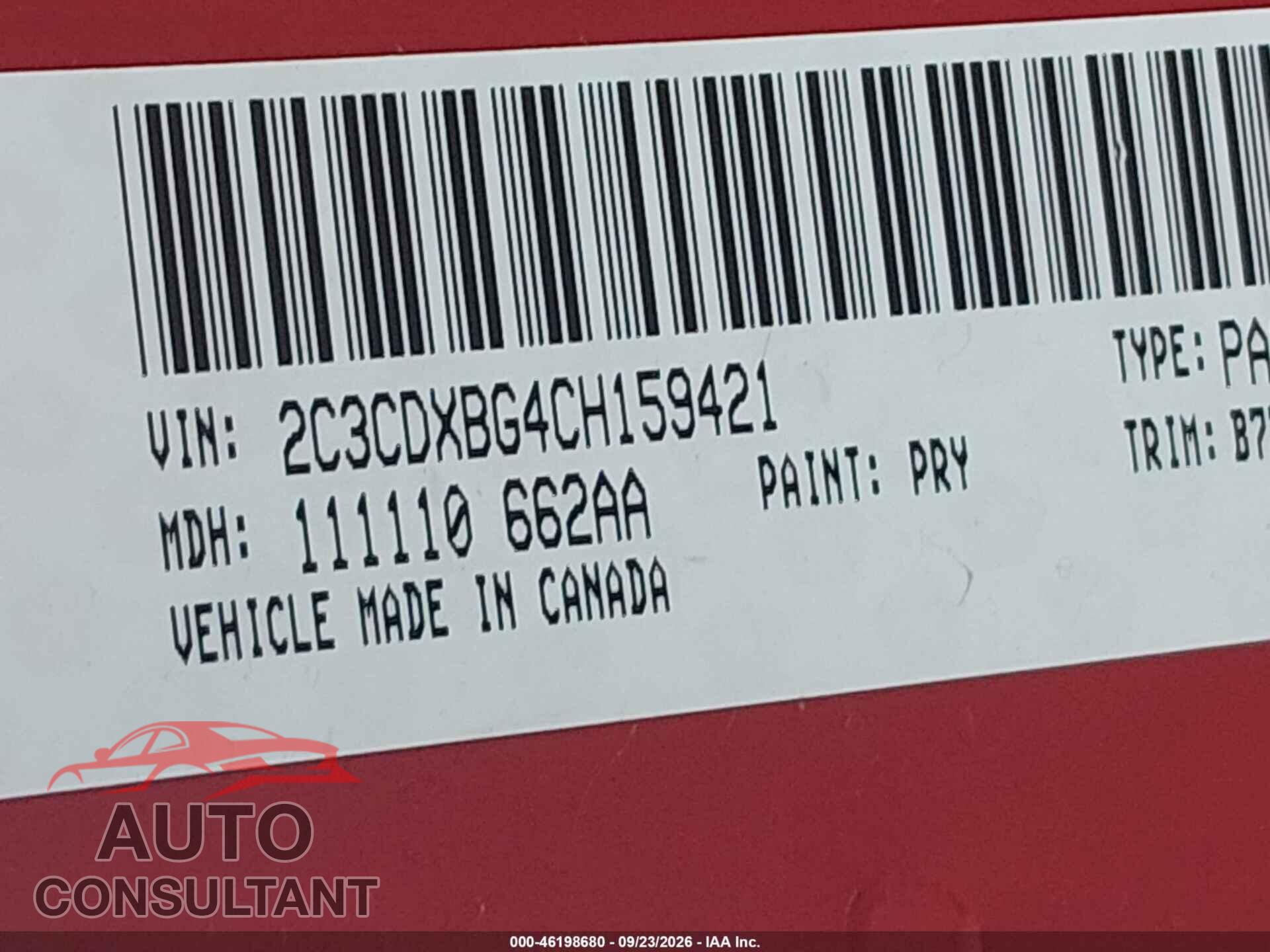 DODGE CHARGER 2012 - 2C3CDXBG4CH159421