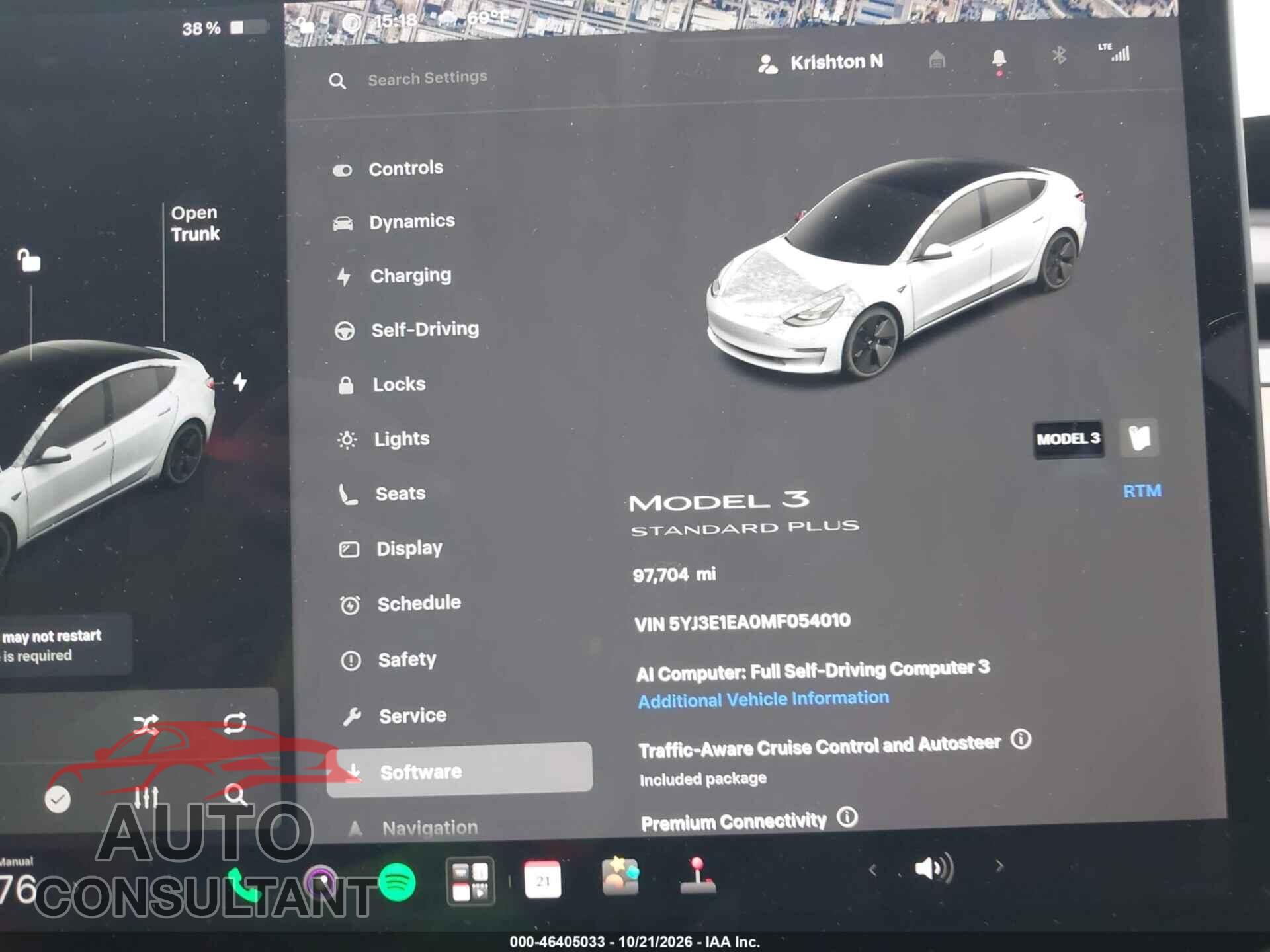 TESLA MODEL 3 2021 - 5YJ3E1EA0MF054010