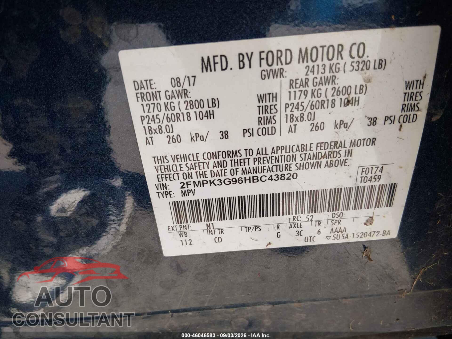 FORD EDGE 2017 - 2FMPK3G96HBC43820