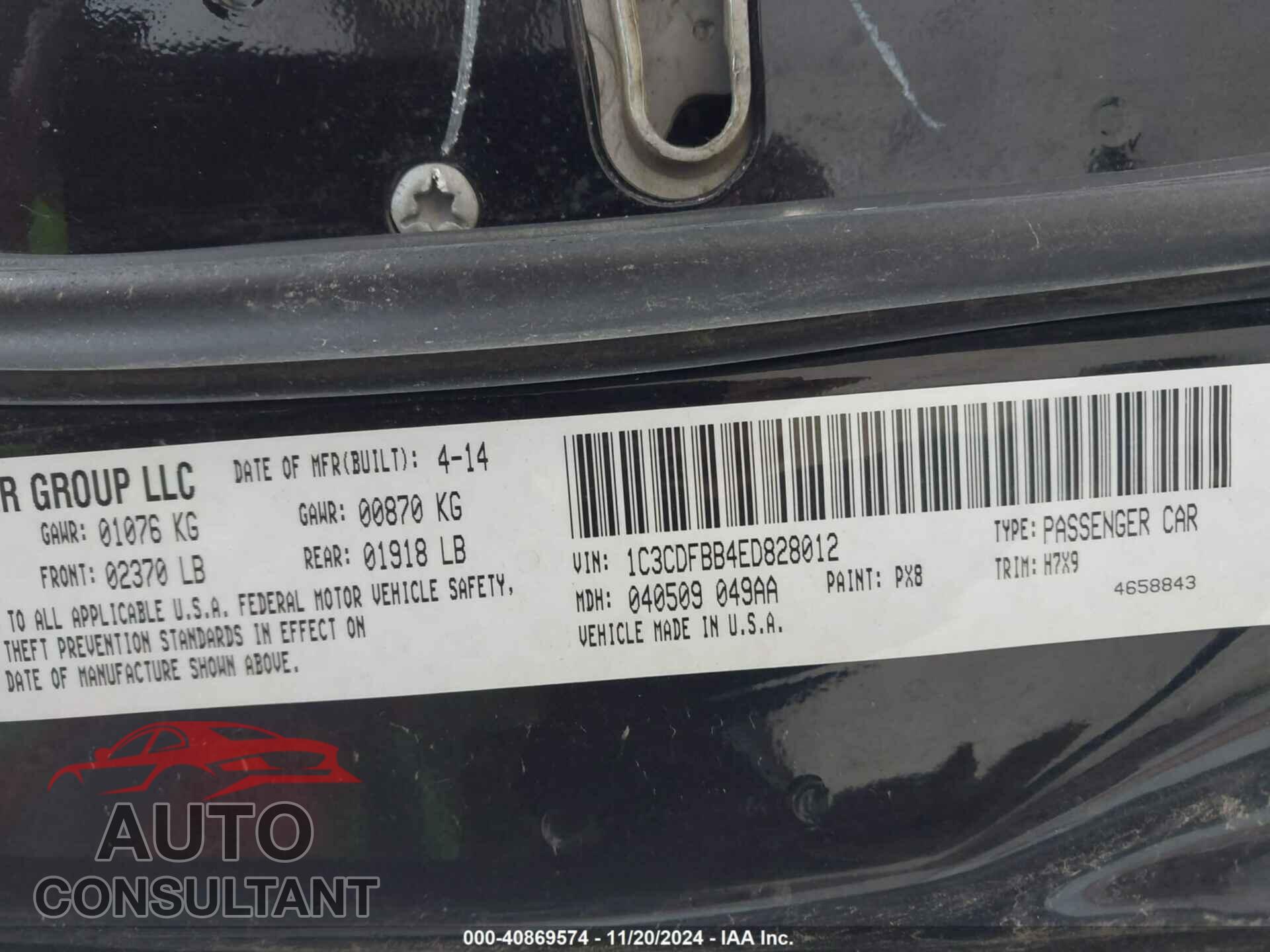 DODGE DART 2014 - 1C3CDFBB4ED828012