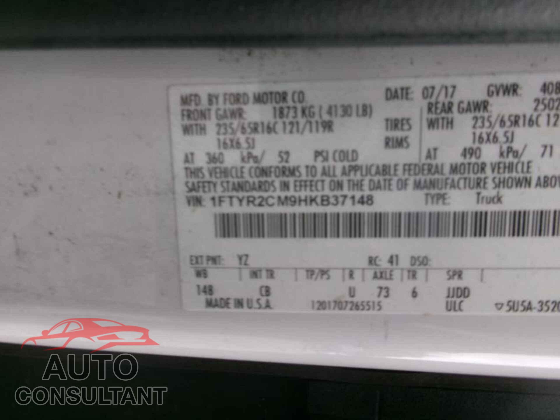 FORD TRANSIT 2017 - 1FTYR2CM9HKB37148