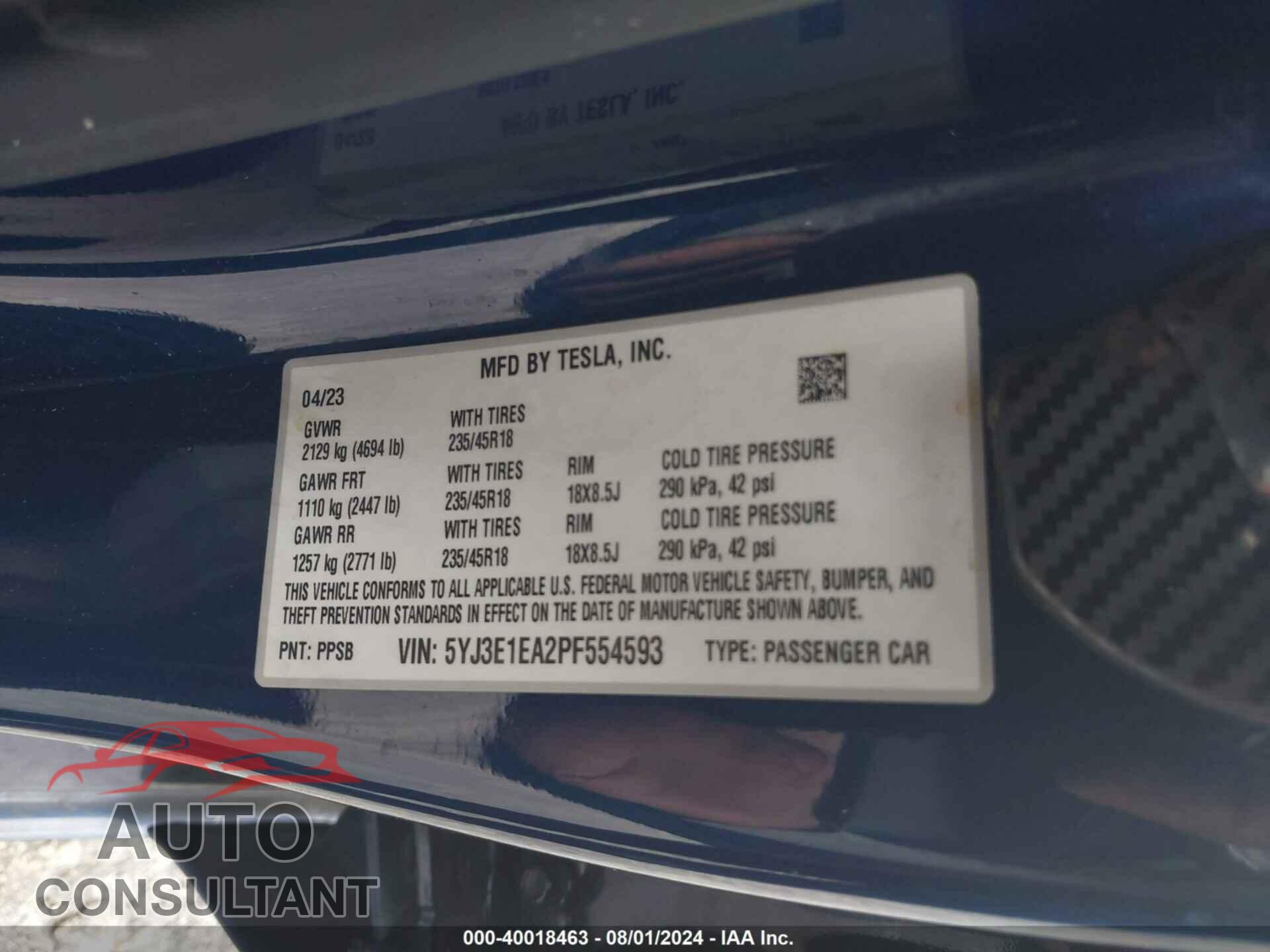 TESLA MODEL 3 2023 - 5YJ3E1EA2PF554593