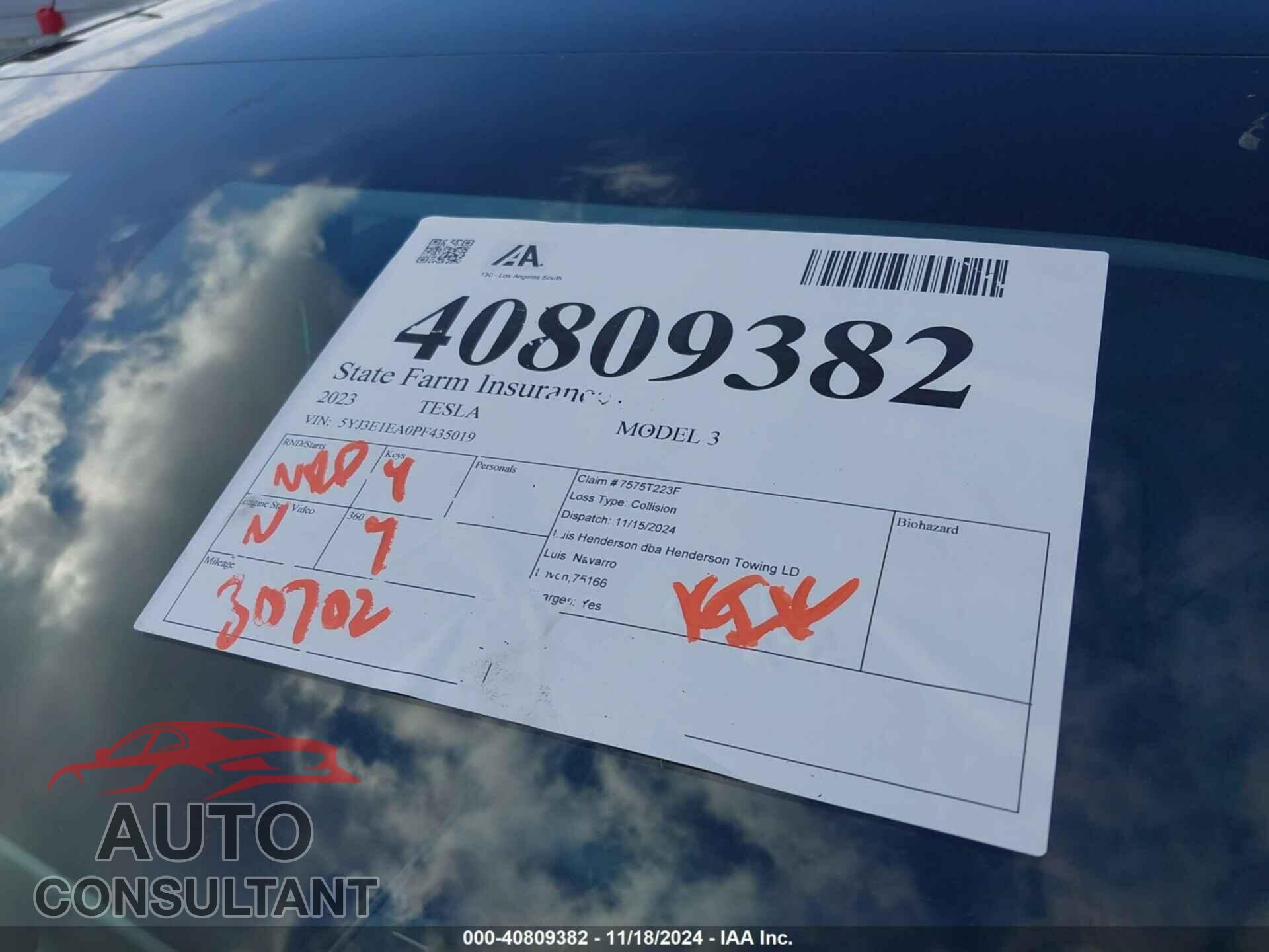 TESLA MODEL 3 2023 - 5YJ3E1EA0PF435019
