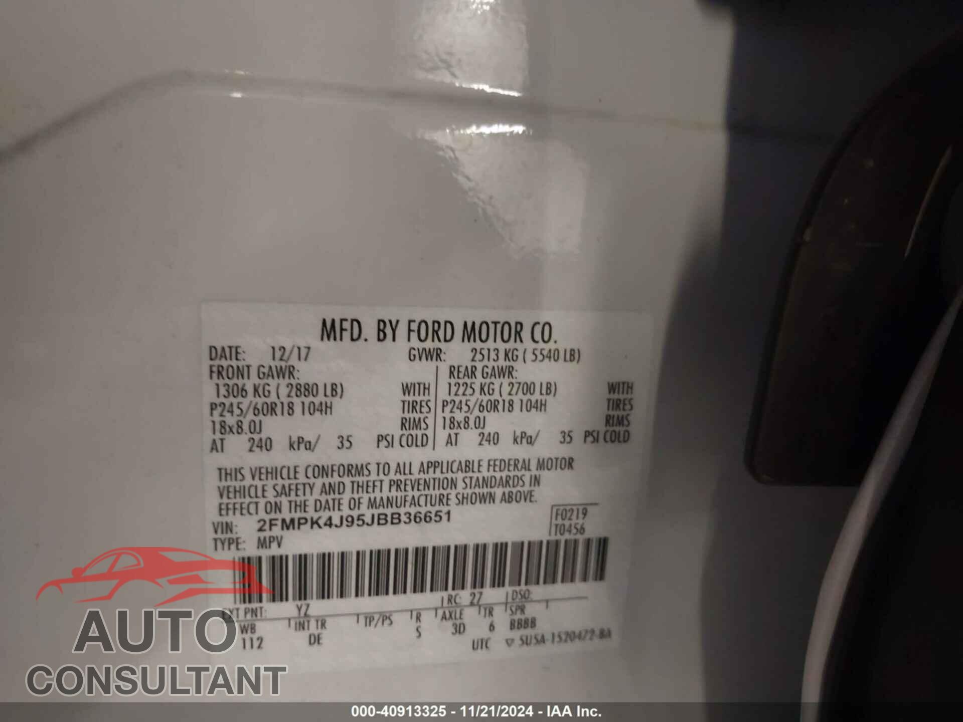 FORD EDGE 2018 - 2FMPK4J95JBB36651