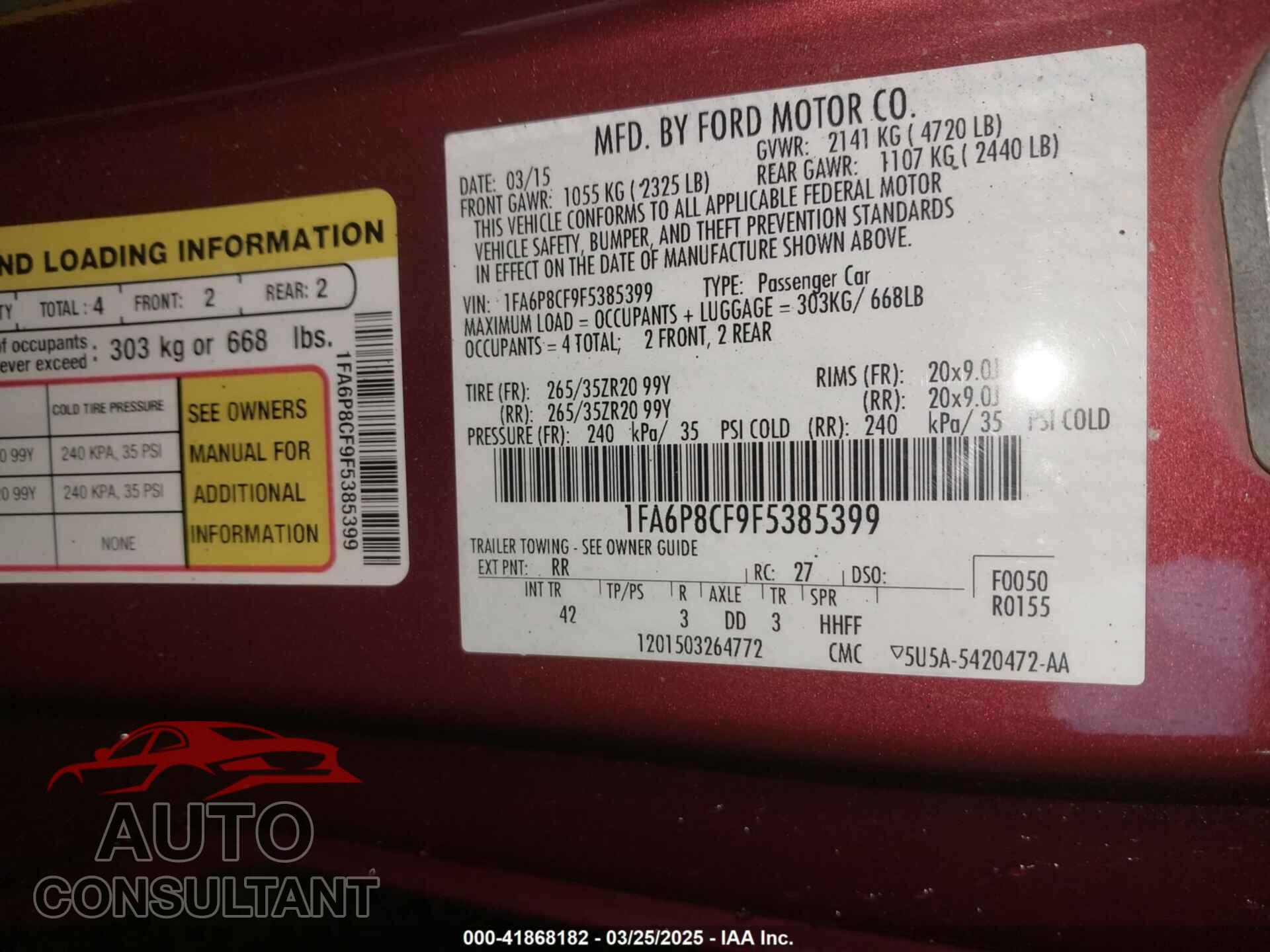 FORD MUSTANG 2015 - 1FA6P8CF9F5385399