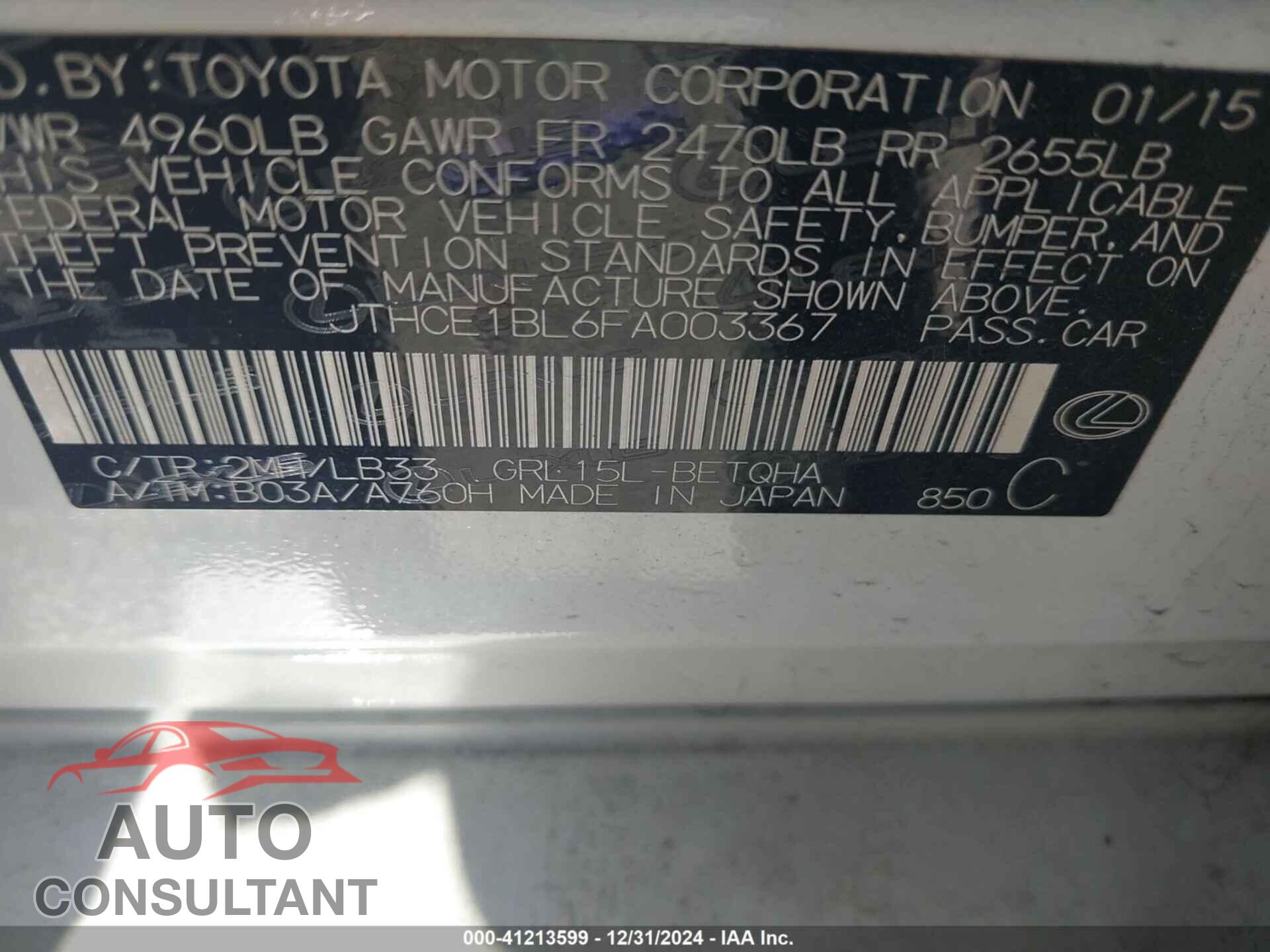 LEXUS GS 2015 - JTHCE1BL6FA003367