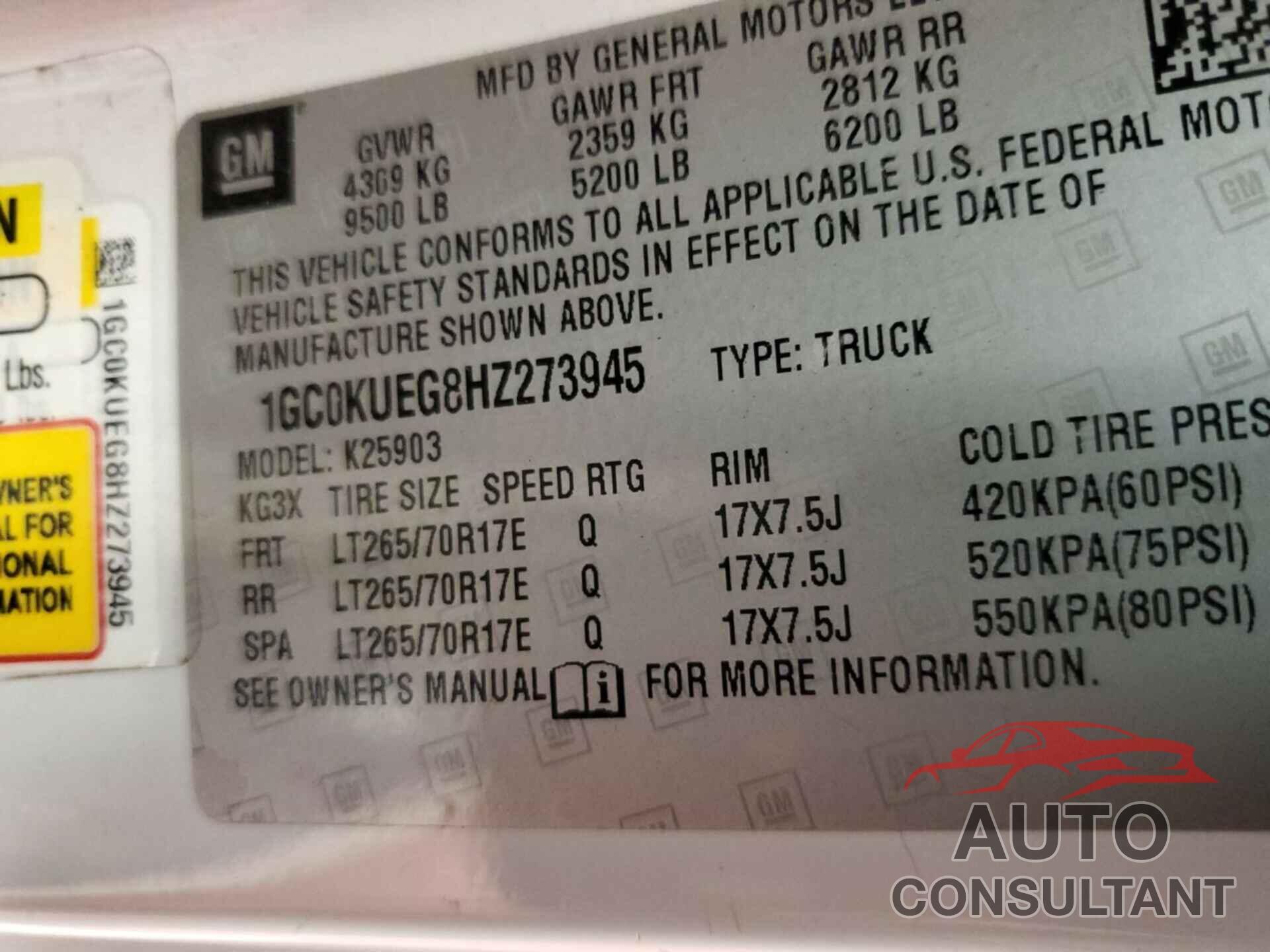 CHEVROLET SILVERADO 2500HD 2017 - 1GC0KUEG8HZ273945