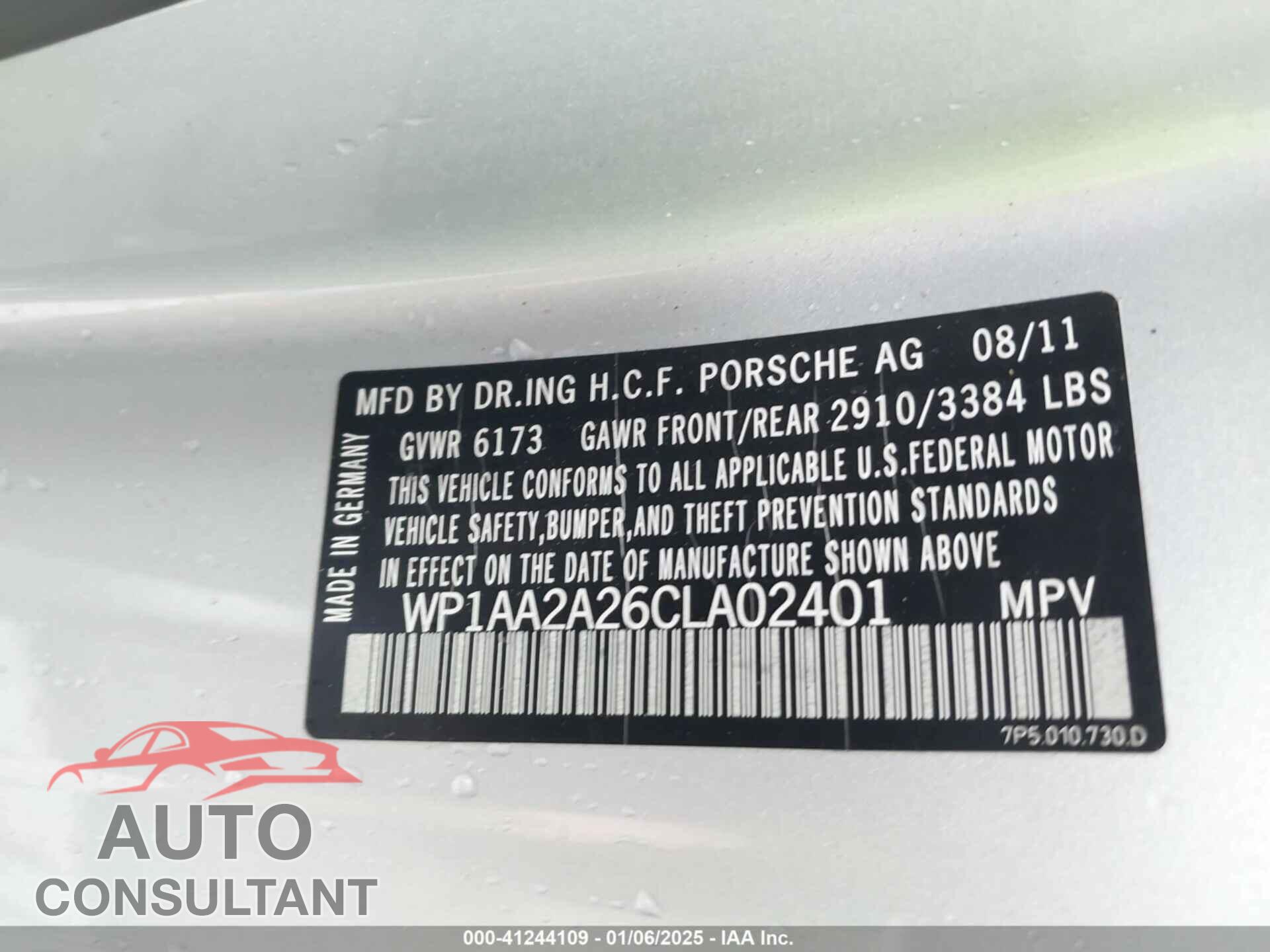 PORSCHE CAYENNE 2012 - WP1AA2A26CLA02401