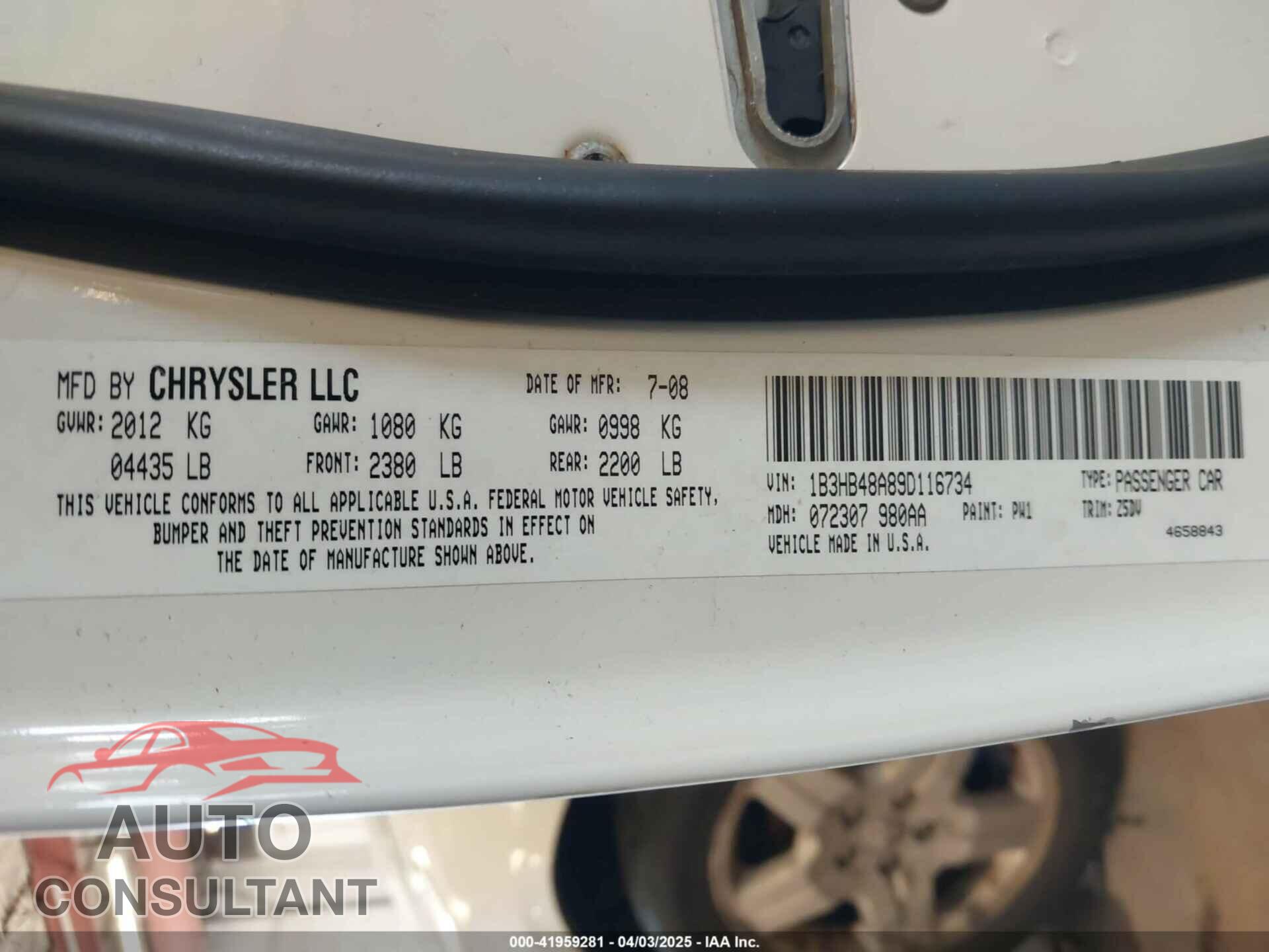 DODGE CALIBER 2009 - 1B3HB48A89D116734
