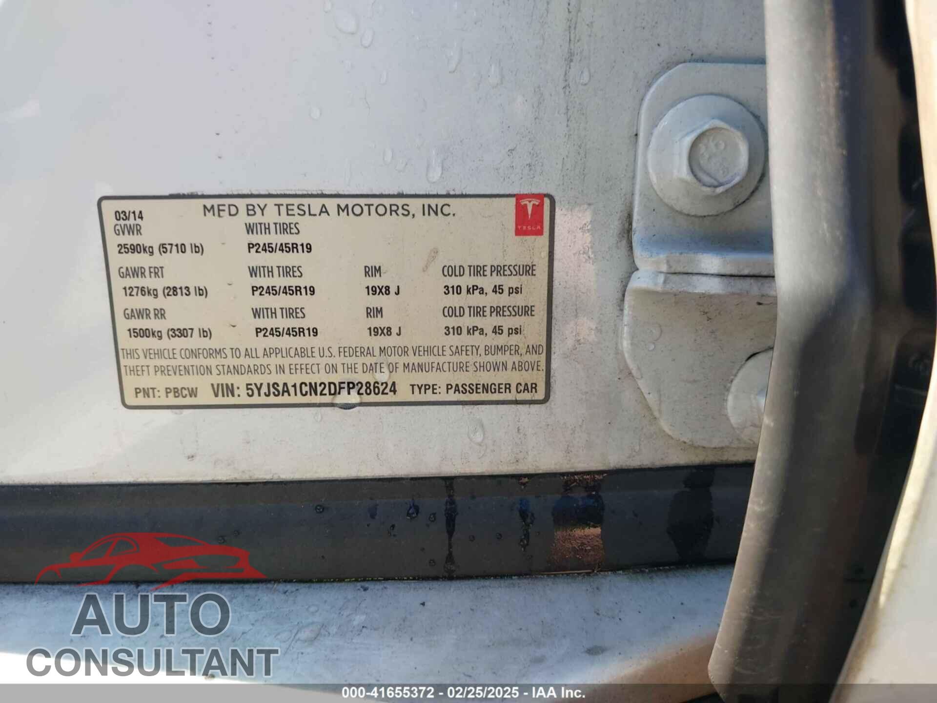 TESLA MODEL S 2013 - 5YJSA1CN2DFP28624