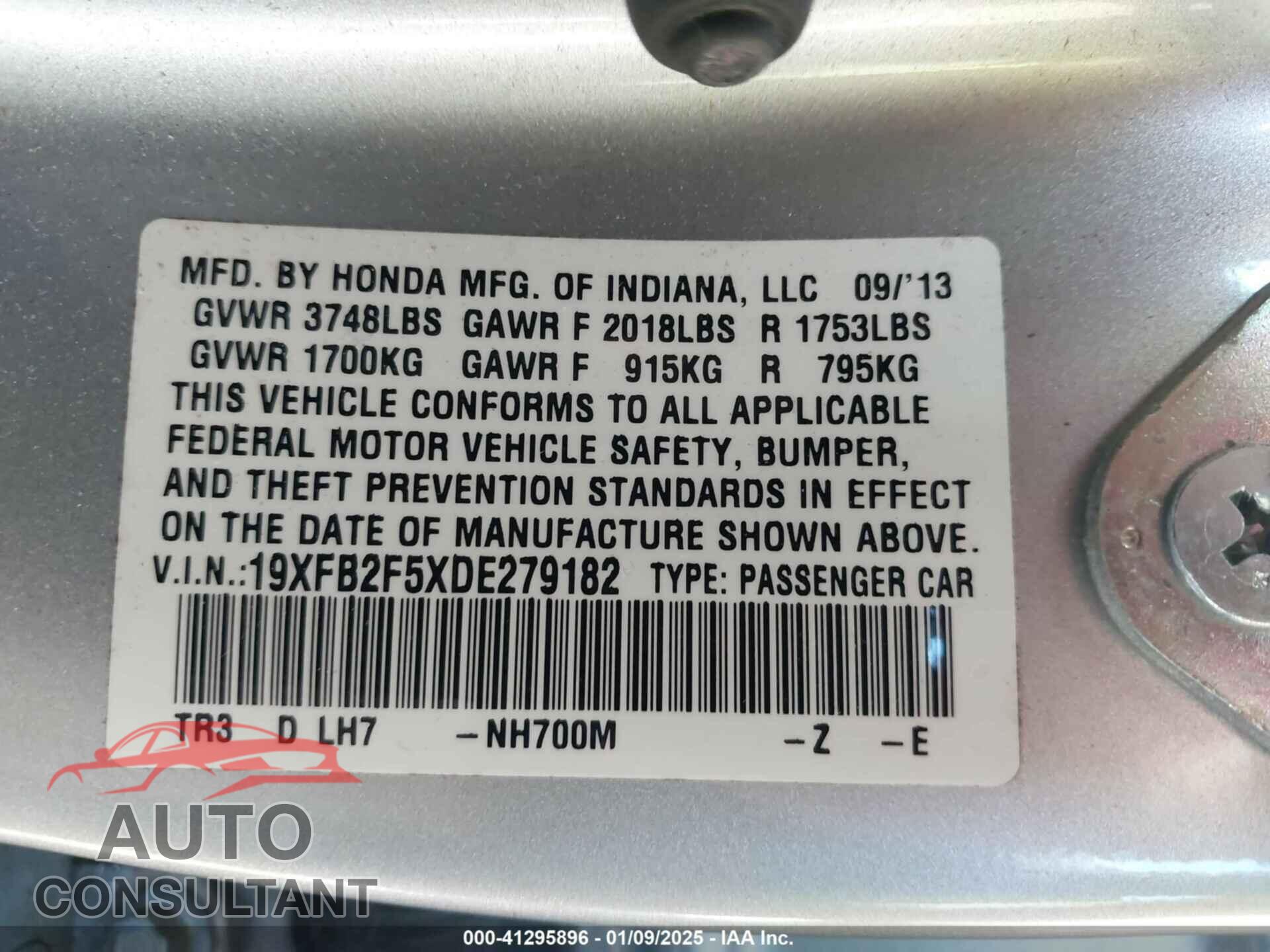 HONDA CIVIC 2013 - 19XFB2F5XDE279182