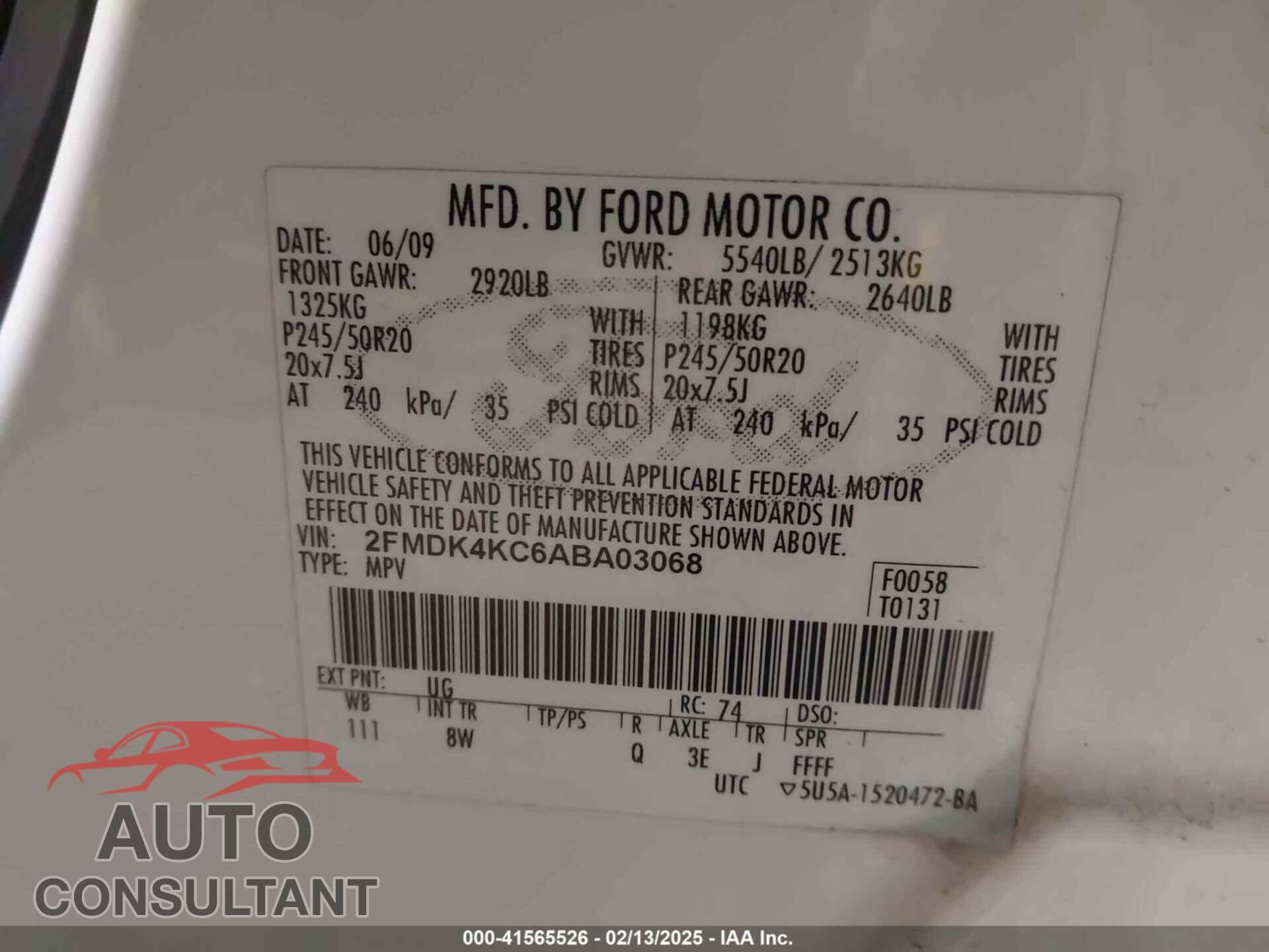 FORD EDGE 2010 - 2FMDK4KC6ABA03068