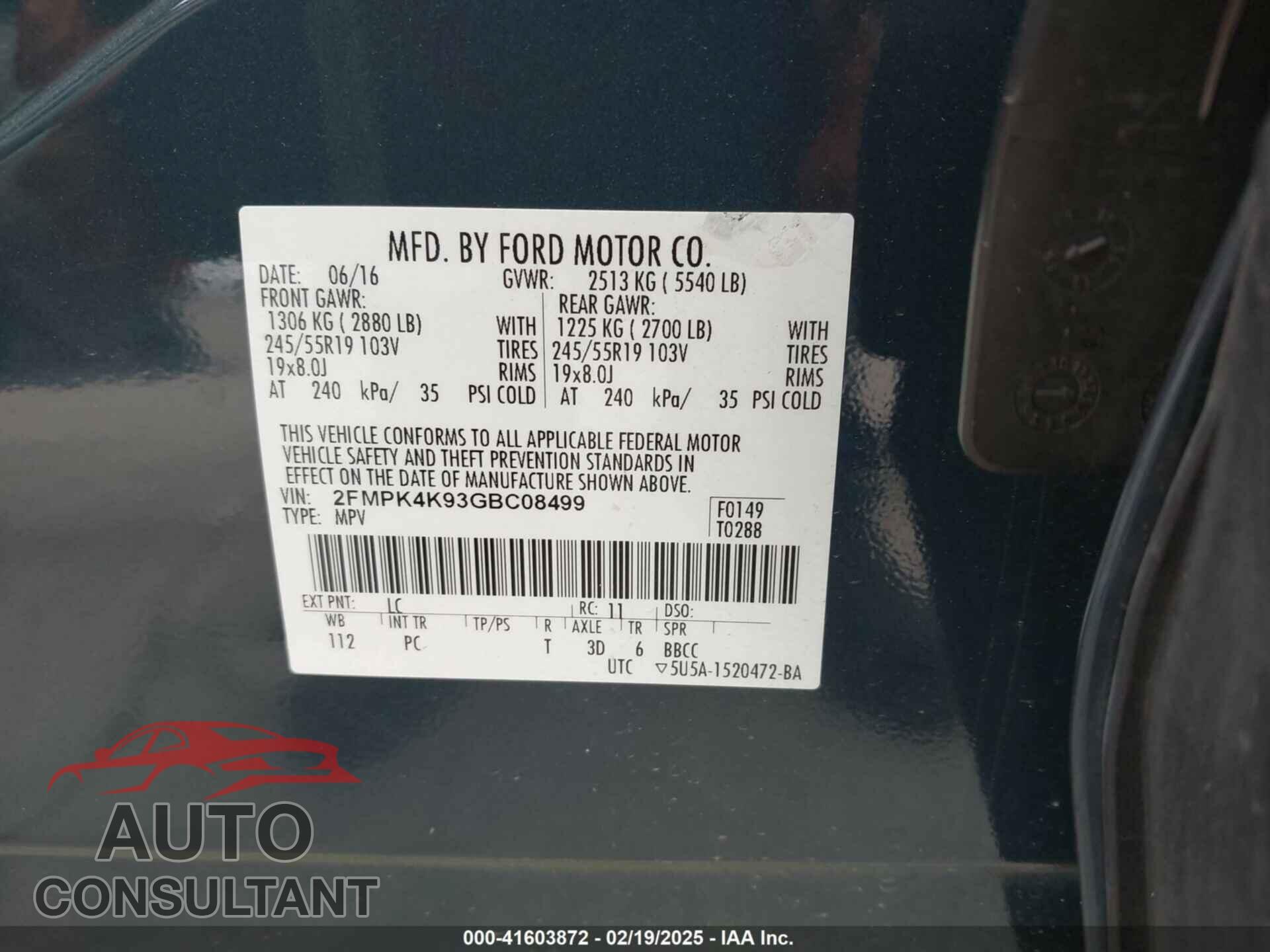 FORD EDGE 2016 - 2FMPK4K93GBC08499