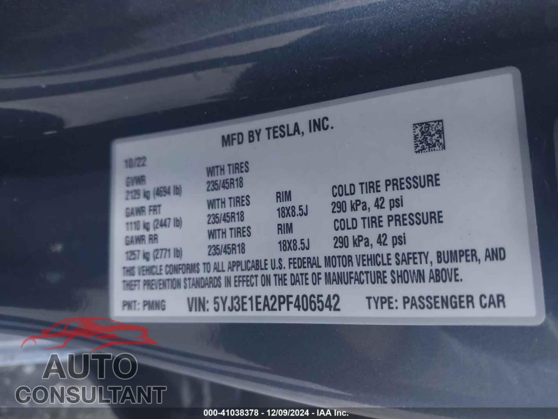 TESLA MODEL 3 2023 - 5YJ3E1EA2PF406542
