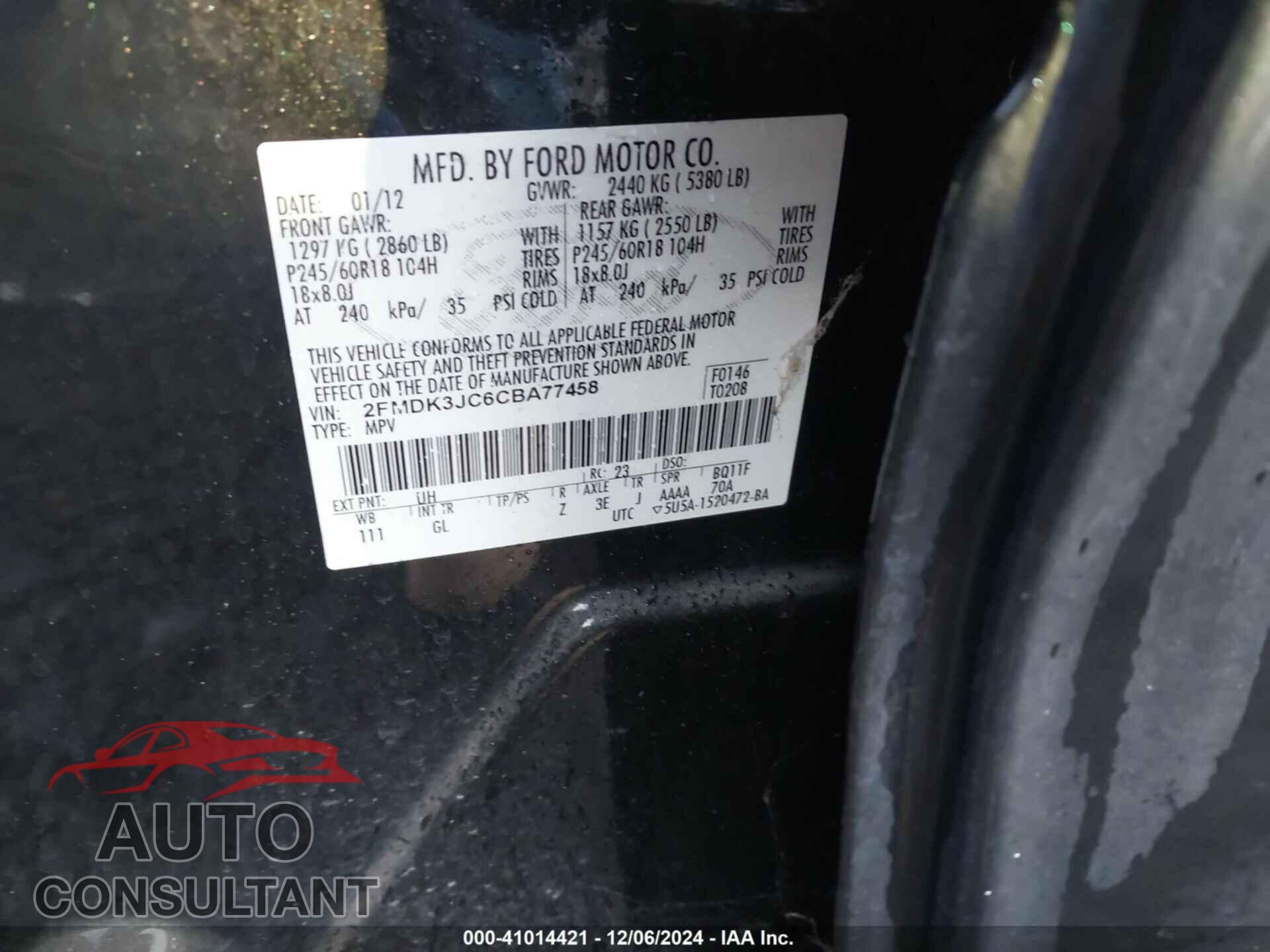 FORD EDGE 2012 - 2FMDK3JC6CBA77458