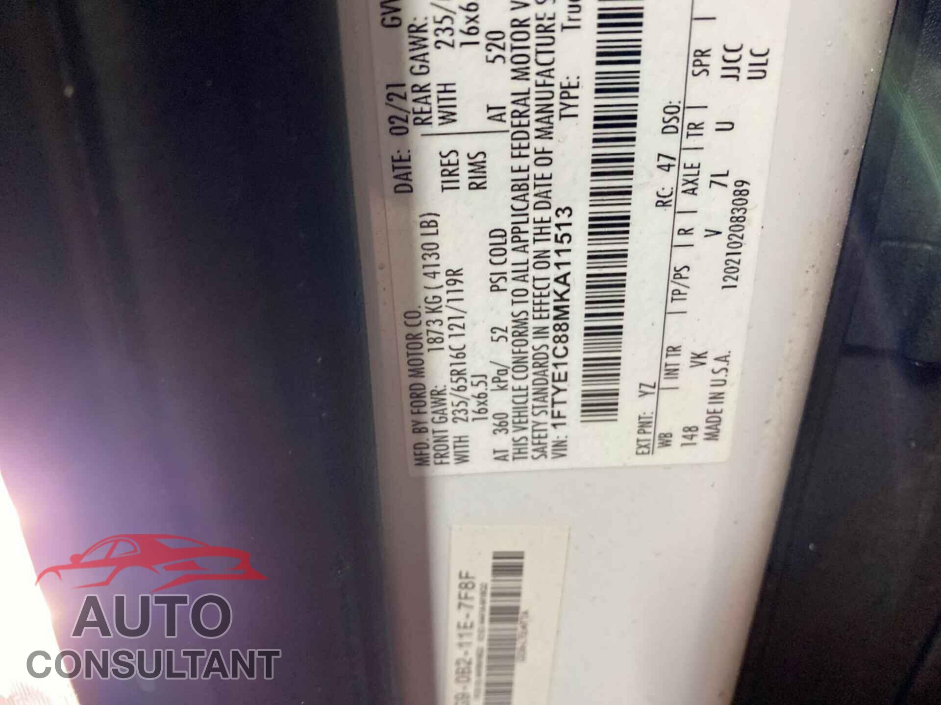FORD TRANSIT 2021 - 1FTYE1C88MKA11513