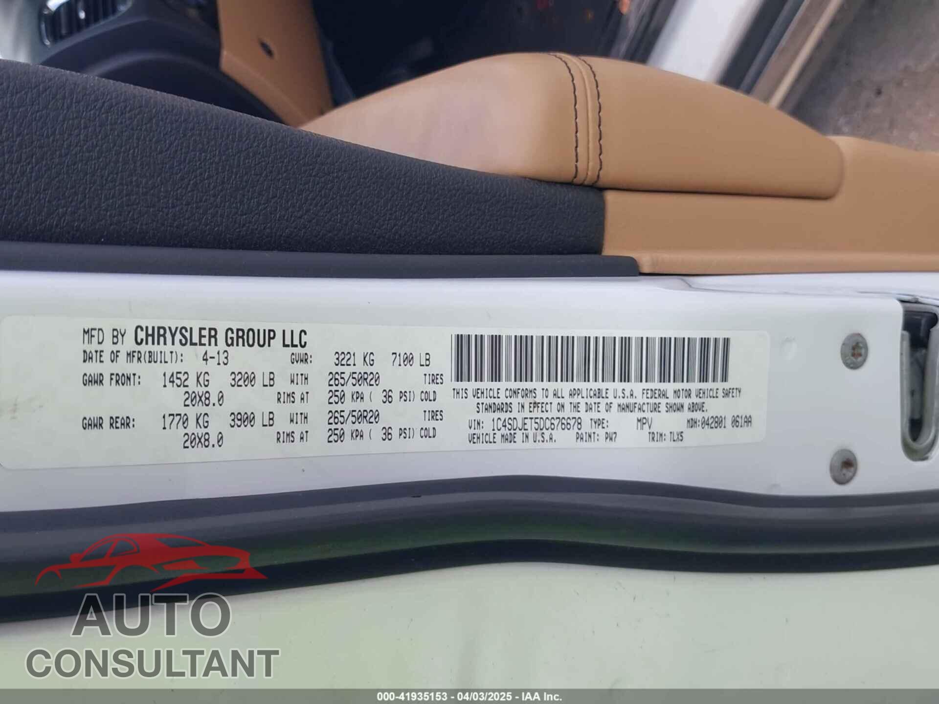 DODGE DURANGO 2013 - 1C4SDJET5DC676678