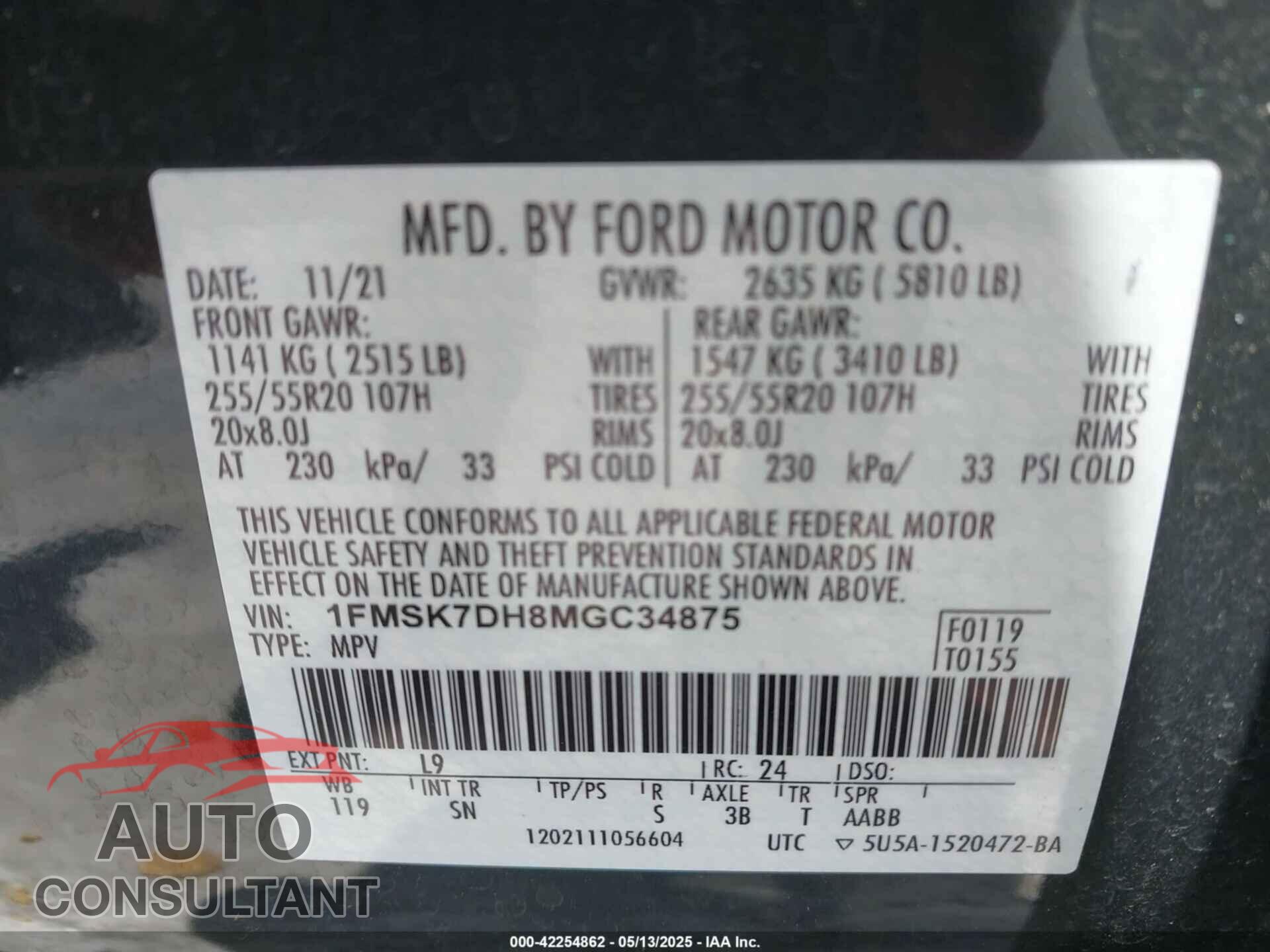 FORD EXPLORER 2021 - 1FMSK7DH8MGC34875