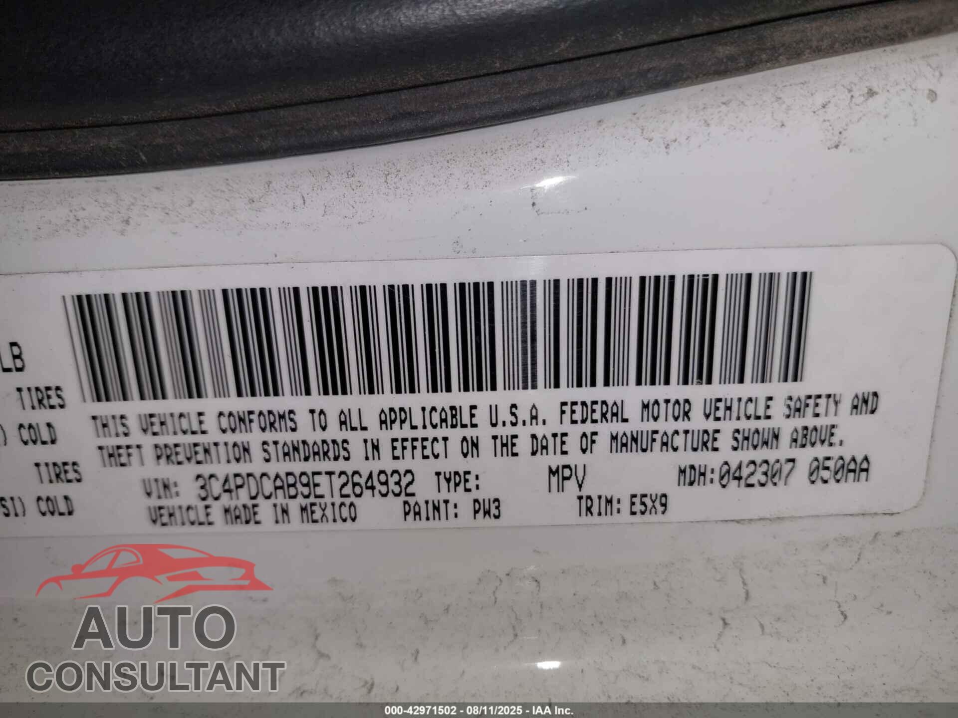 DODGE JOURNEY 2014 - 3C4PDCAB9ET264932