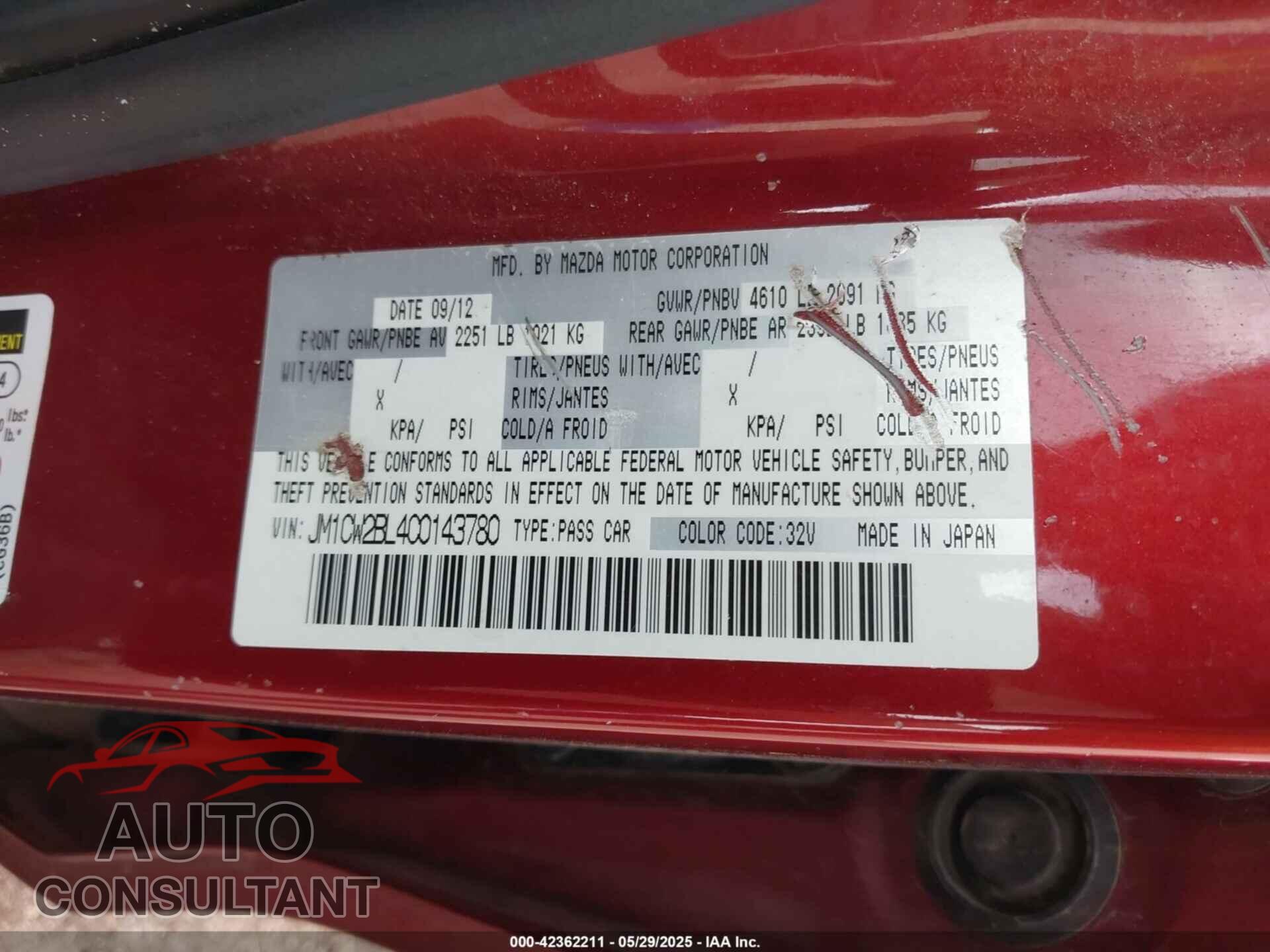 MAZDA MAZDA5 2012 - JM1CW2BL4C0143780