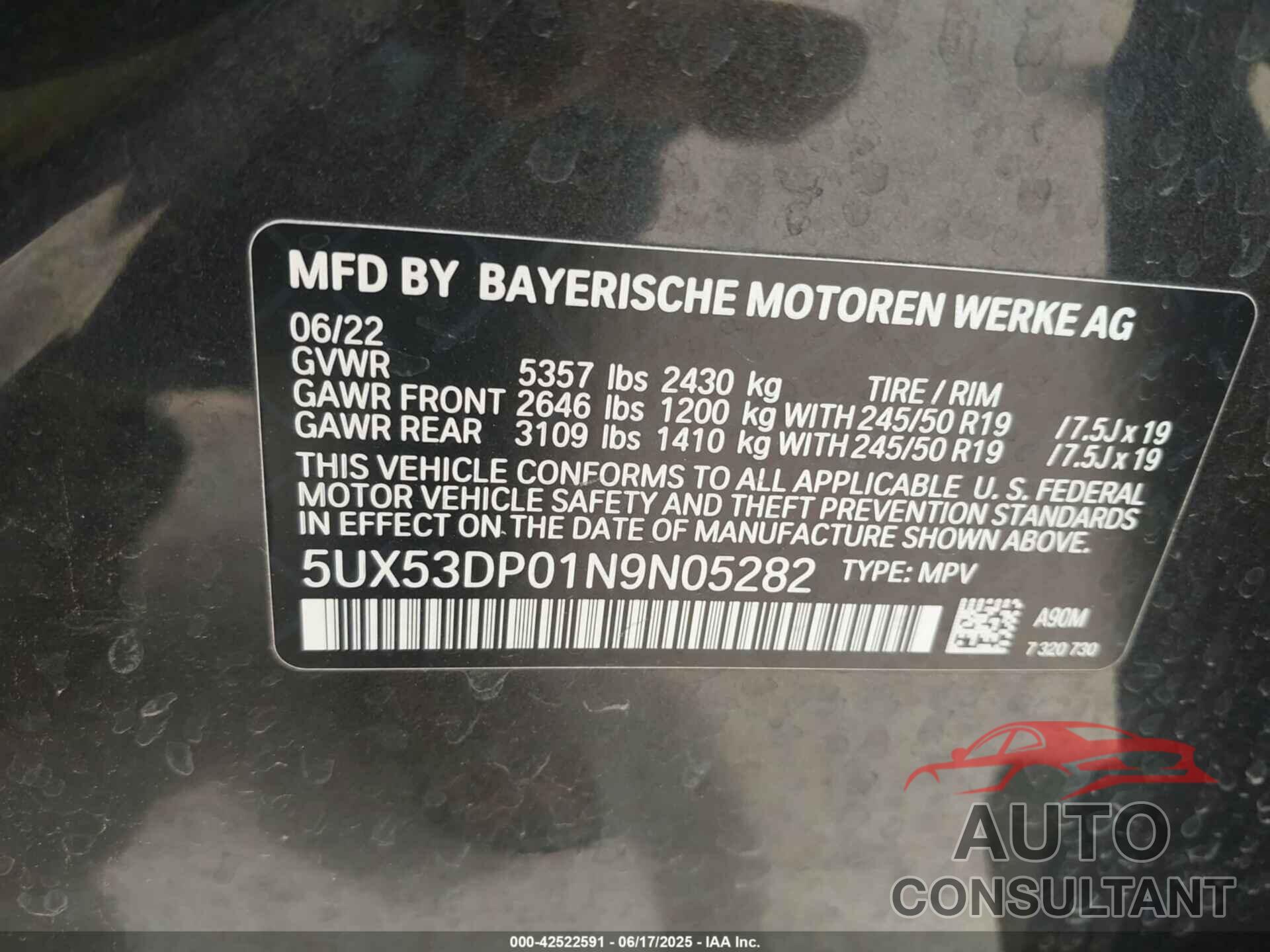 BMW X3 2022 - 5UX53DP01N9N05282