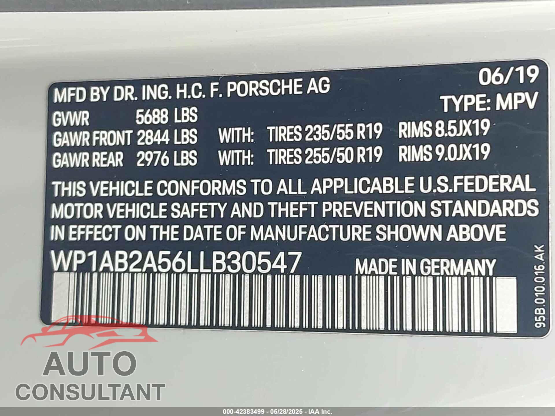 PORSCHE MACAN 2020 - WP1AB2A56LLB30547