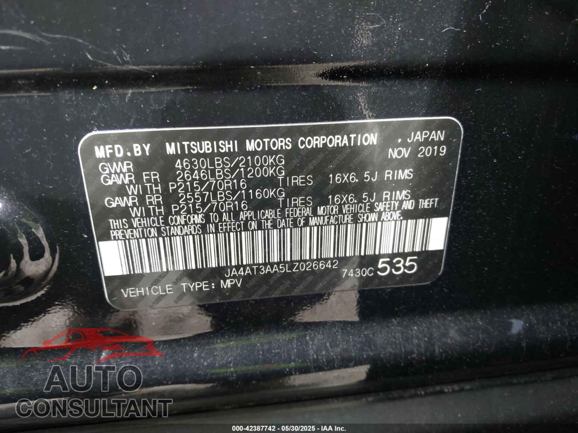MITSUBISHI ECLIPSE CROSS 2020 - JA4AT3AA5LZ026642