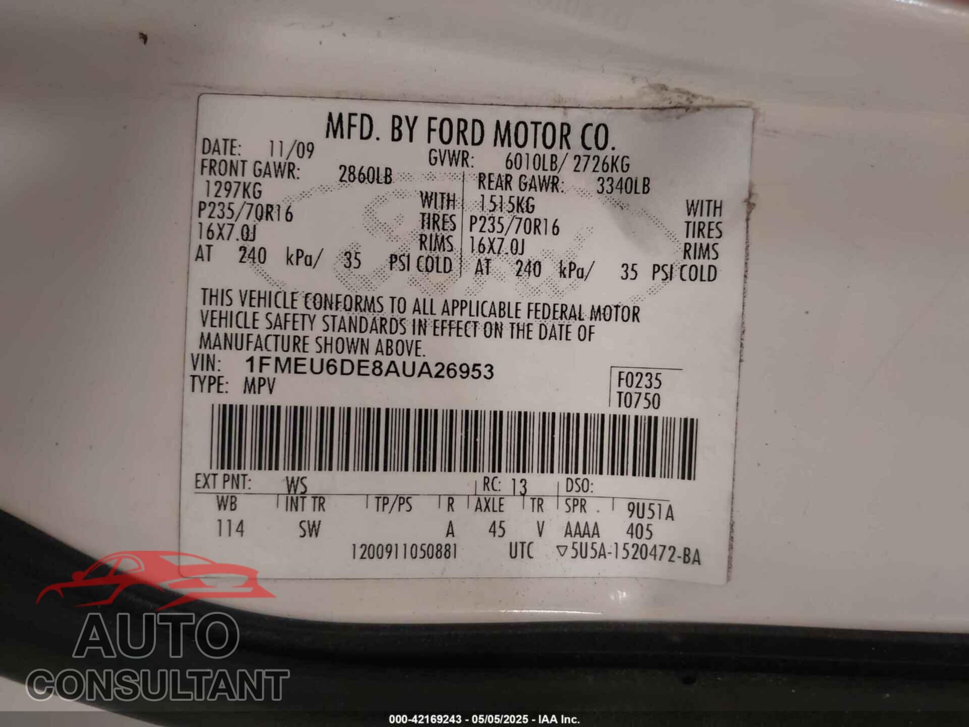FORD EXPLORER 2010 - 1FMEU6DE8AUA26953