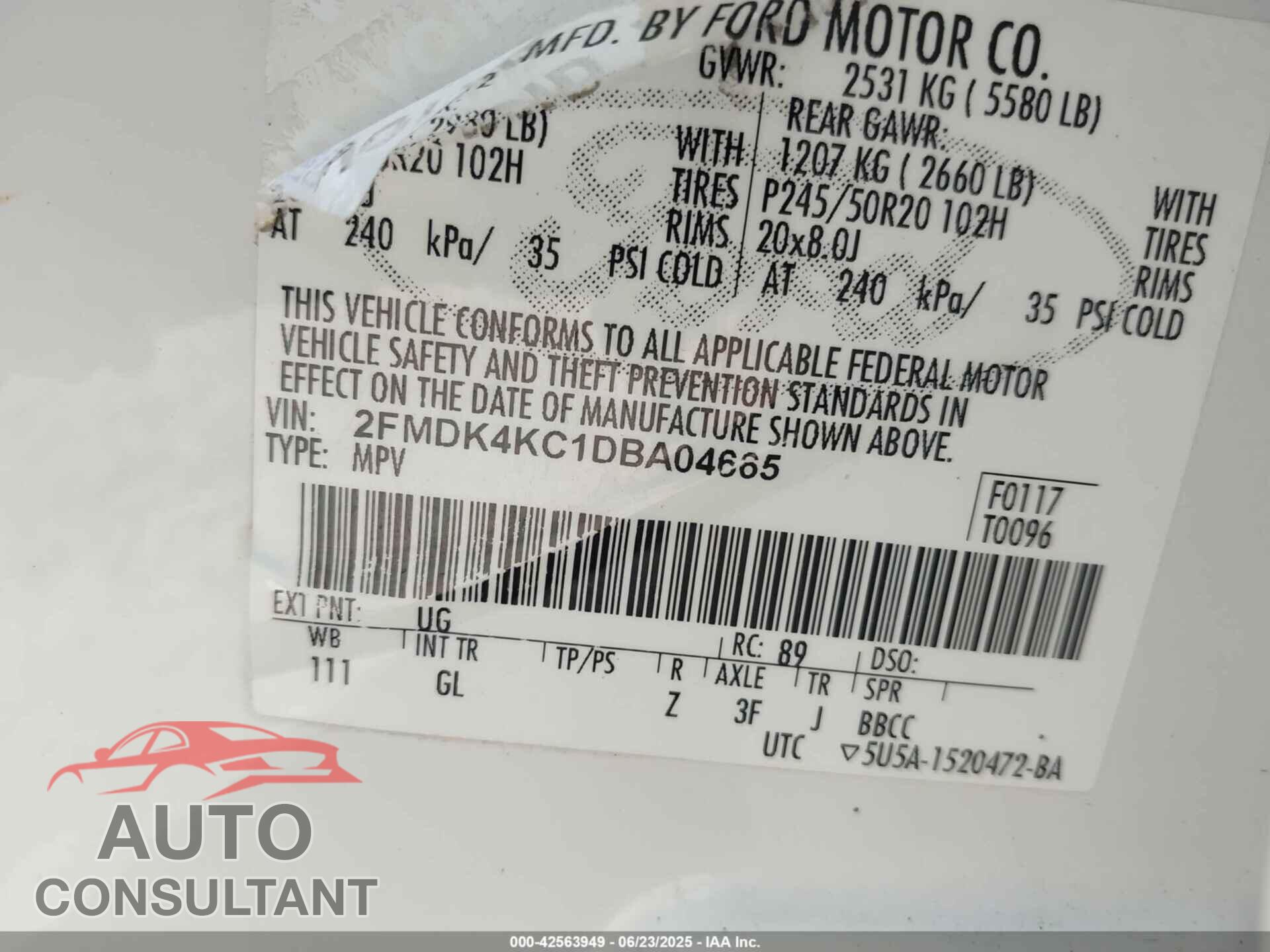 FORD EDGE 2013 - 2FMDK4KC1DBA04665