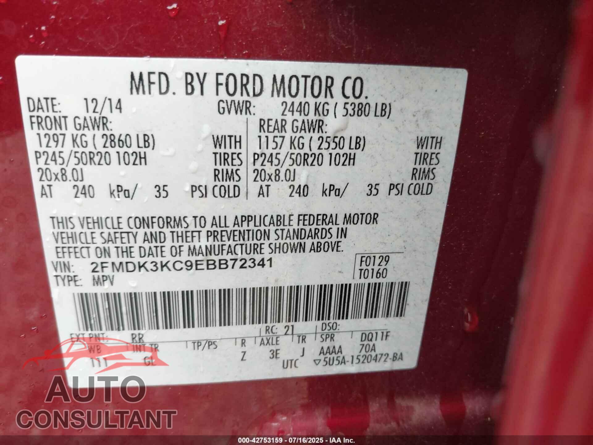 FORD EDGE 2014 - 2FMDK3KC9EBB72341