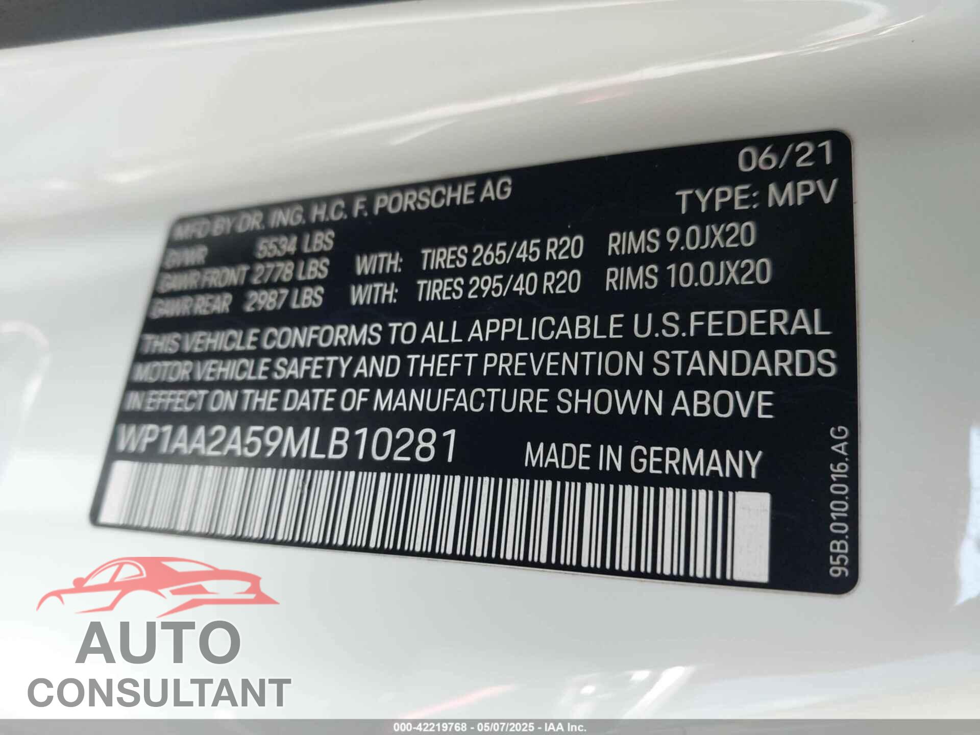 PORSCHE MACAN 2021 - WP1AA2A59MLB10281