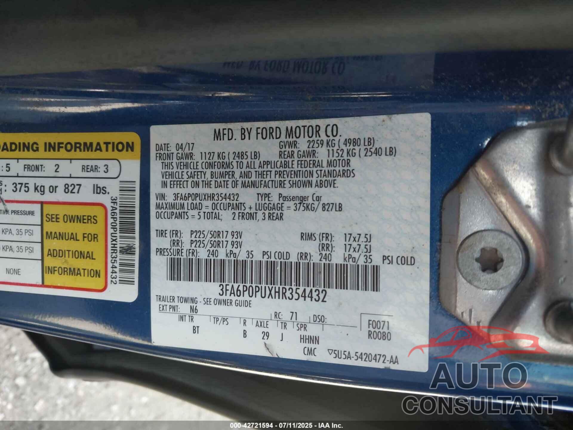 FORD FUSION ENERGI 2017 - 3FA6P0PUXHR354432