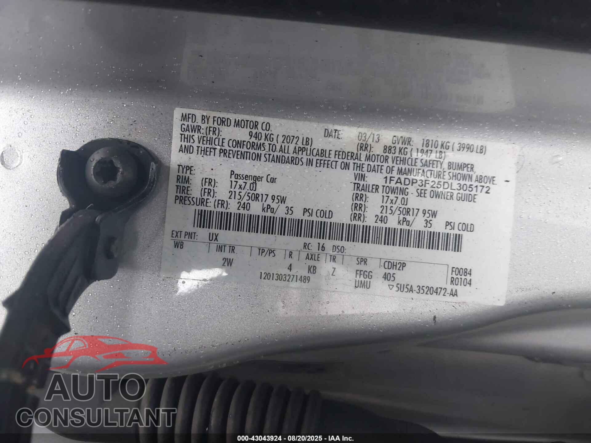 FORD FOCUS 2013 - 1FADP3F25DL305172