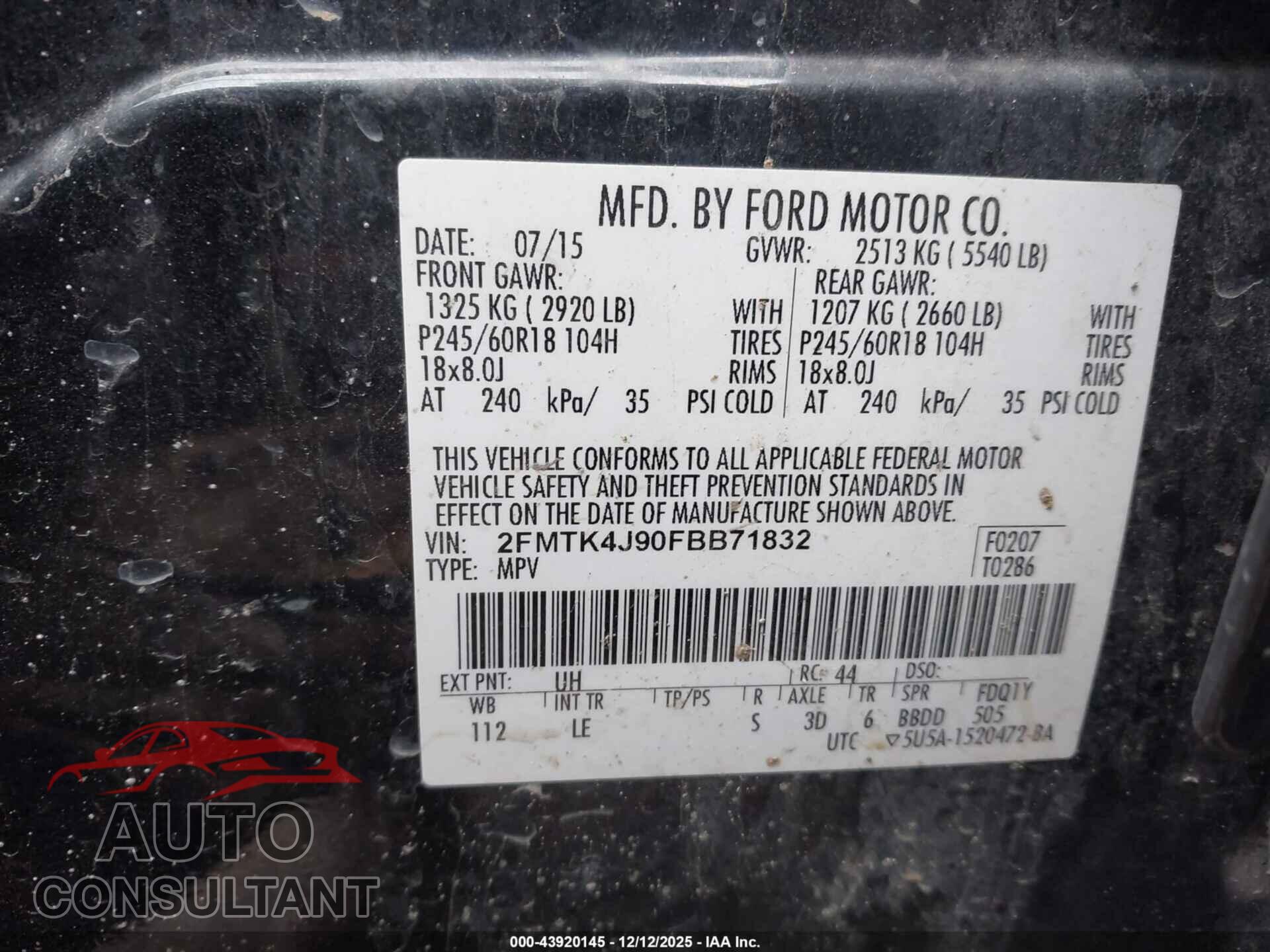 FORD EDGE 2015 - 2FMTK4J90FBB71832