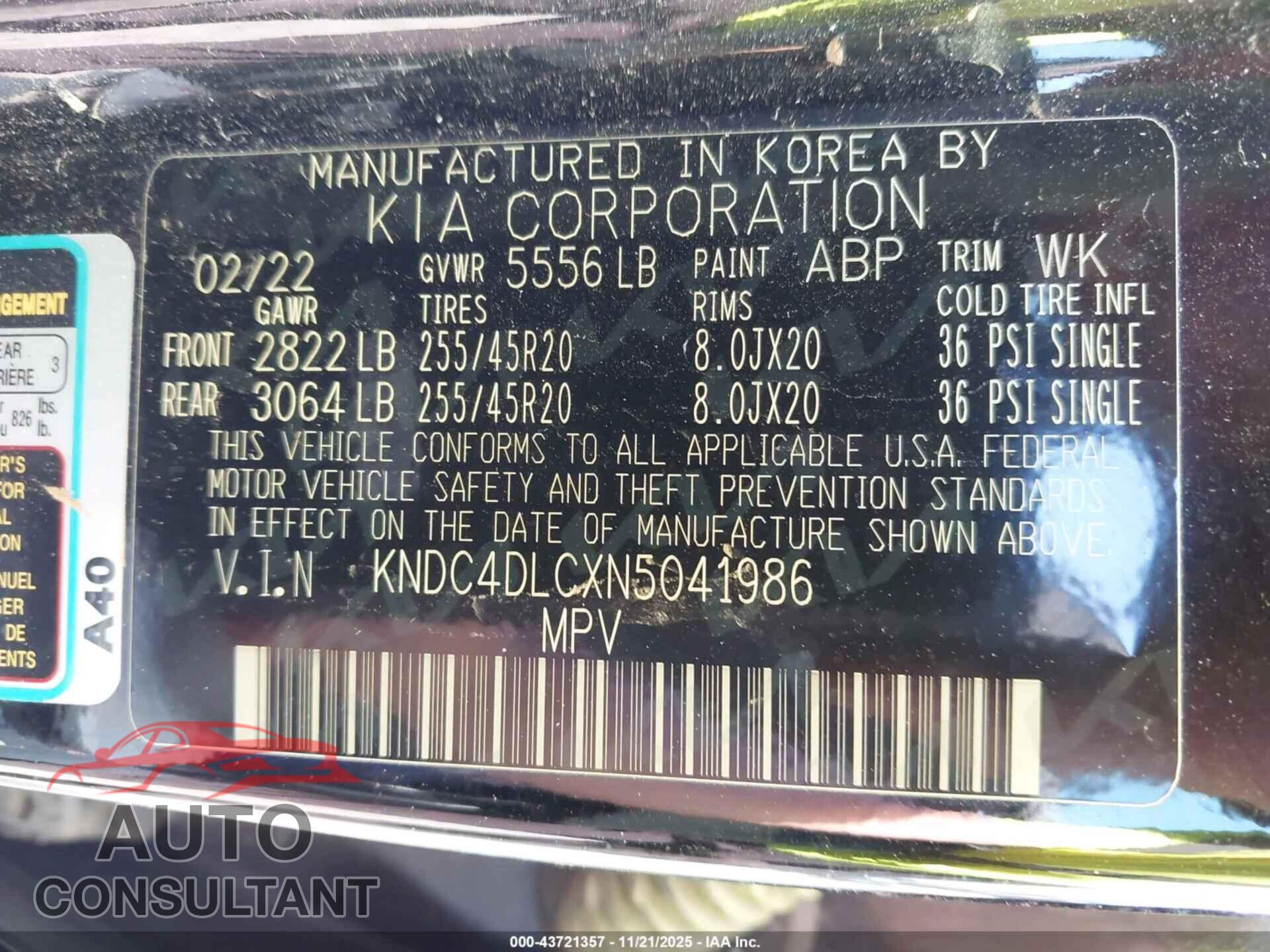 KIA EV6 2022 - KNDC4DLCXN5041986