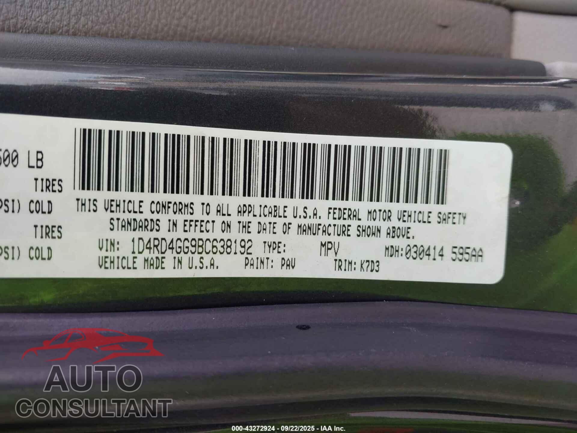 DODGE DURANGO 2011 - 1D4RD4GG9BC638192