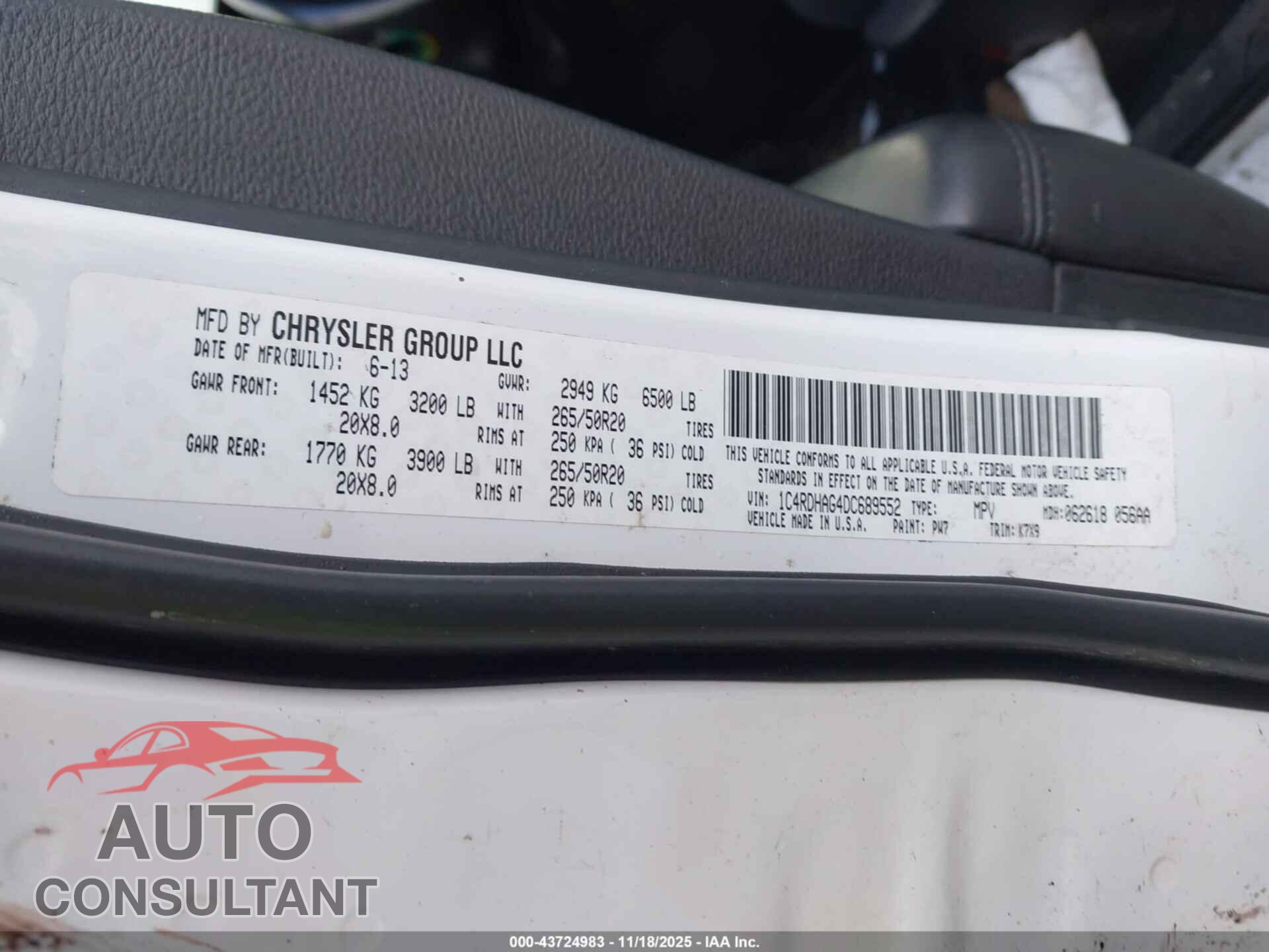 DODGE DURANGO 2013 - 1C4RDHAG4DC689552