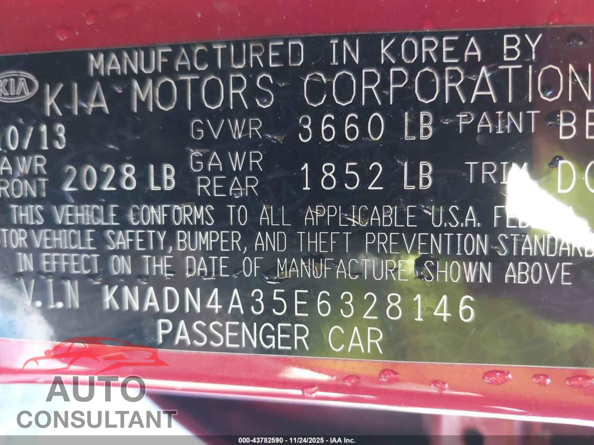 KIA RIO 2014 - KNADN4A35E6328146