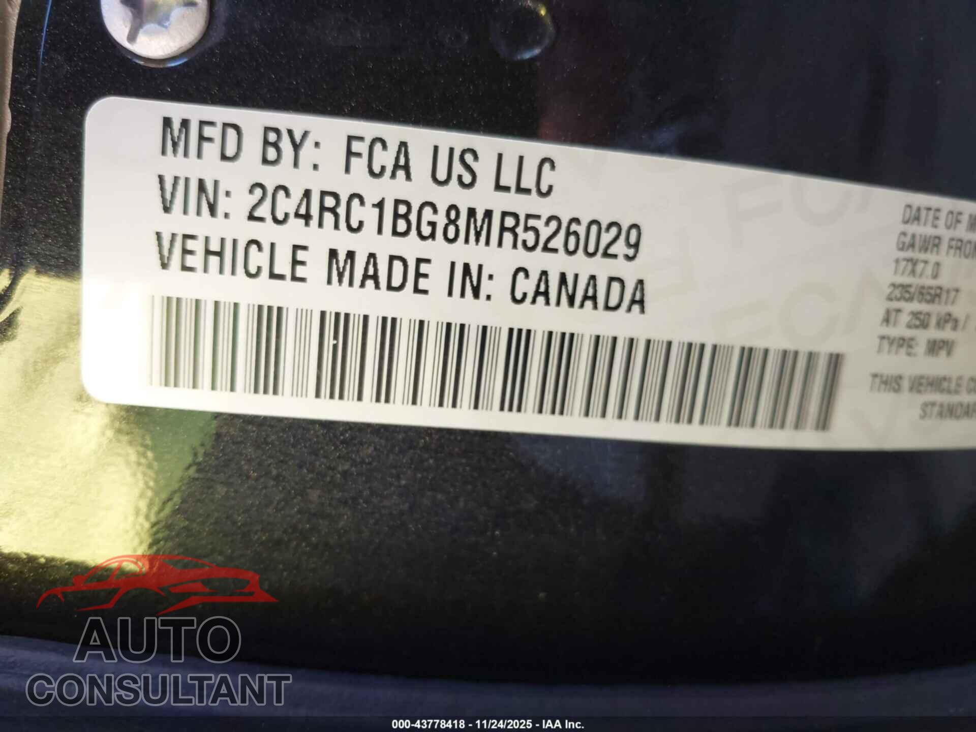 CHRYSLER PACIFICA 2021 - 2C4RC1BG8MR526029