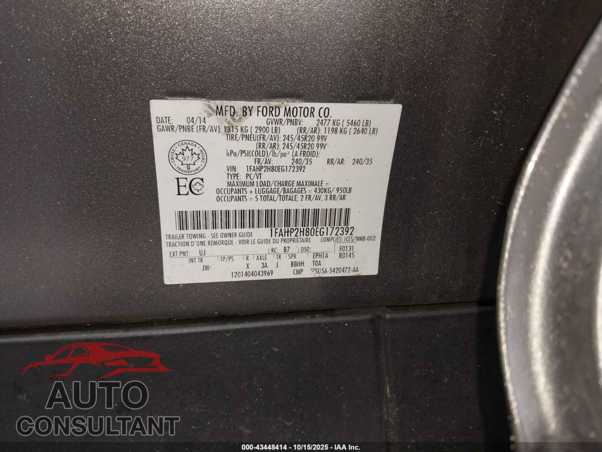 FORD TAURUS 2014 - 1FAHP2H80EG172392