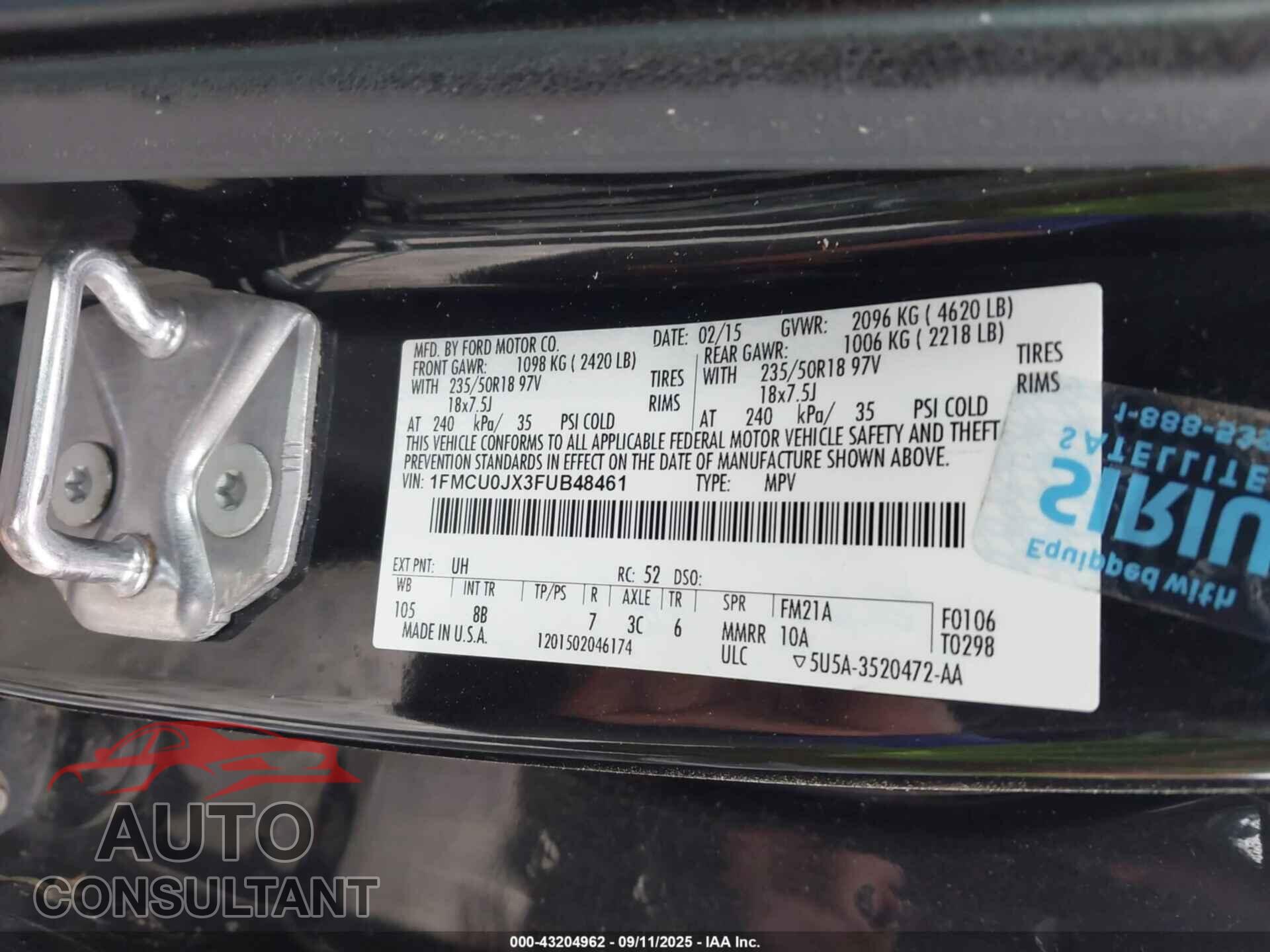 FORD ESCAPE 2015 - 1FMCU0JX3FUB48461