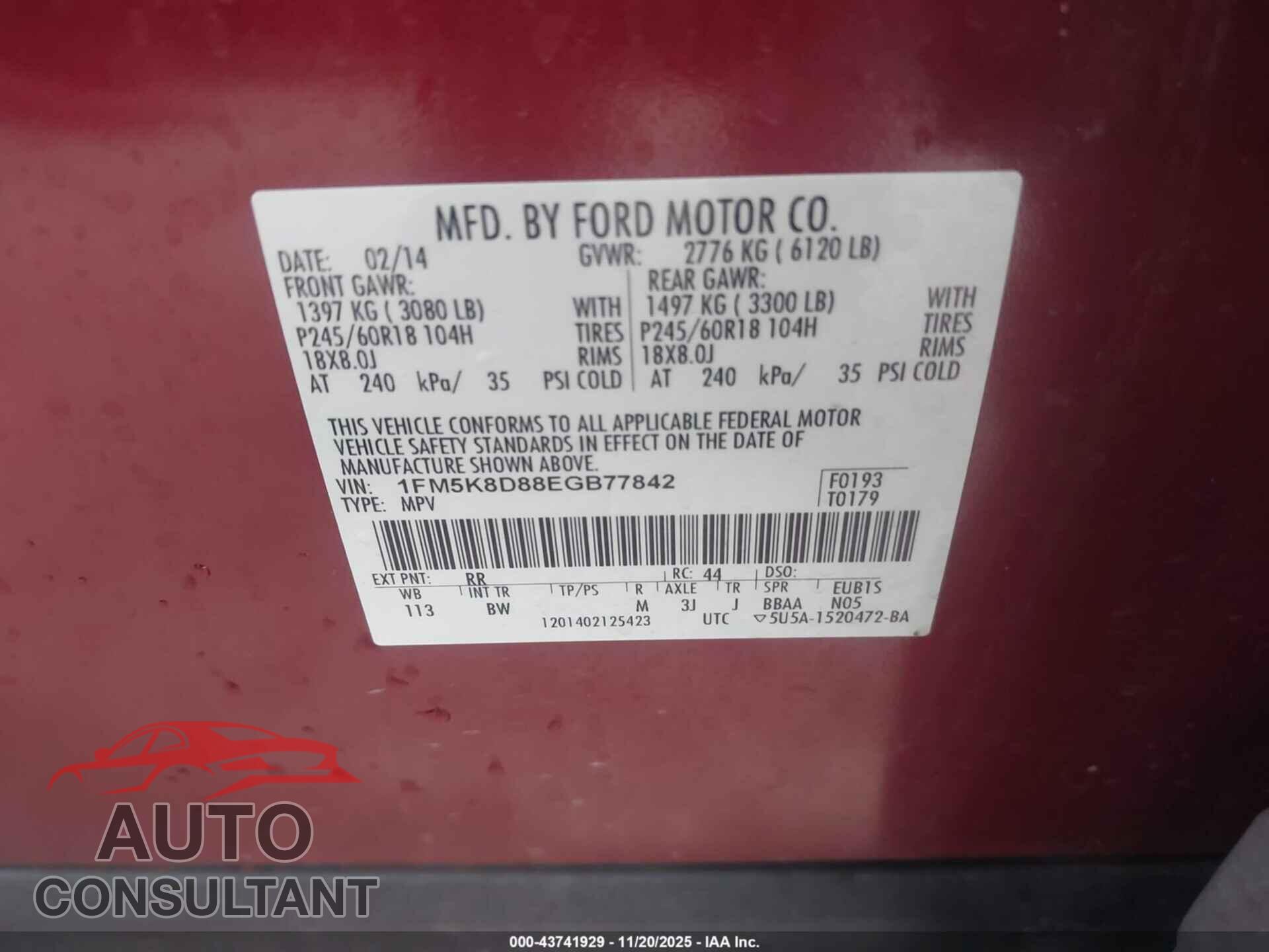 FORD EXPLORER 2014 - 1FM5K8D88EGB77842