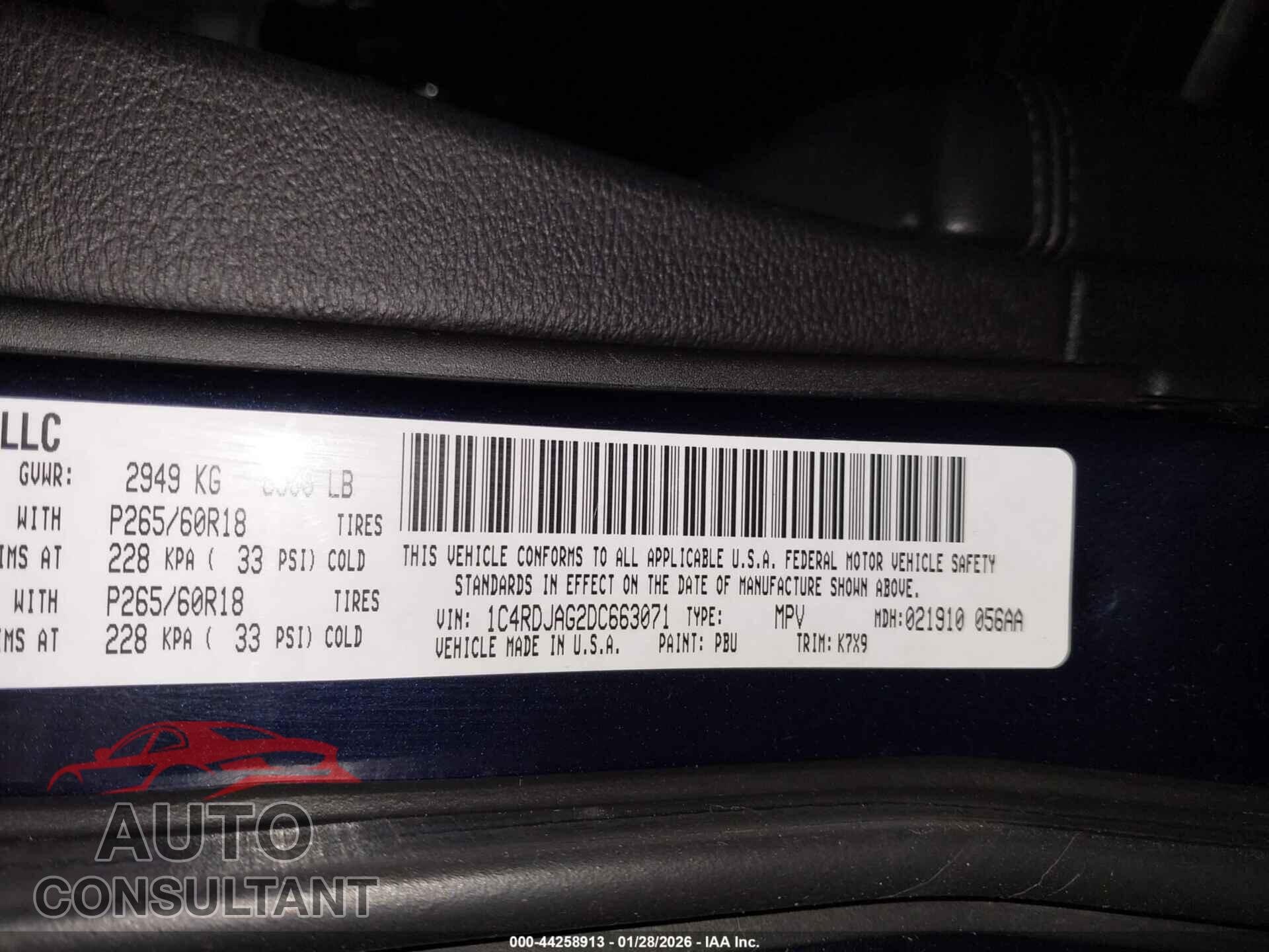 DODGE DURANGO 2013 - 1C4RDJAG2DC663071