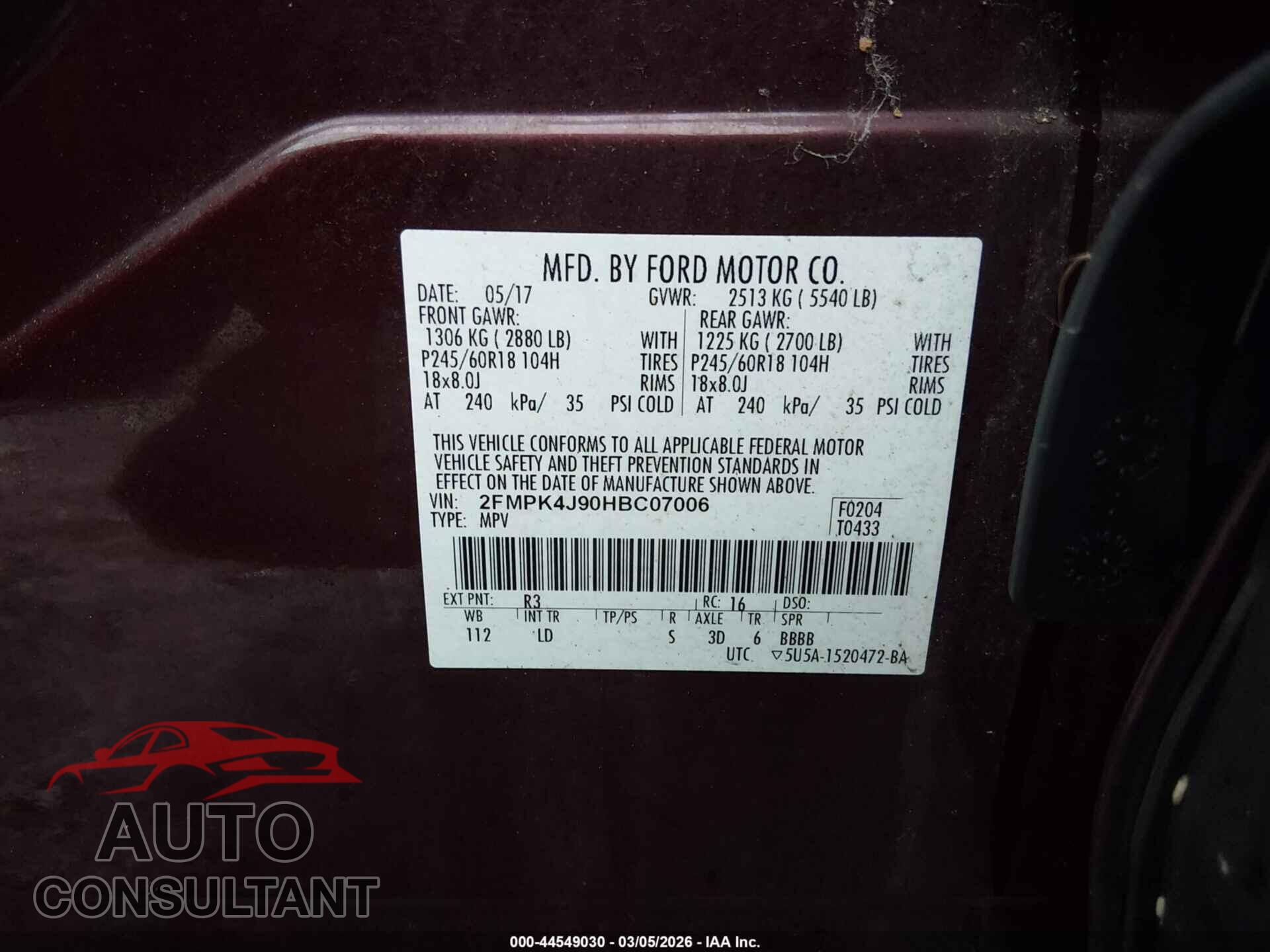 FORD EDGE 2017 - 2FMPK4J90HBC07006