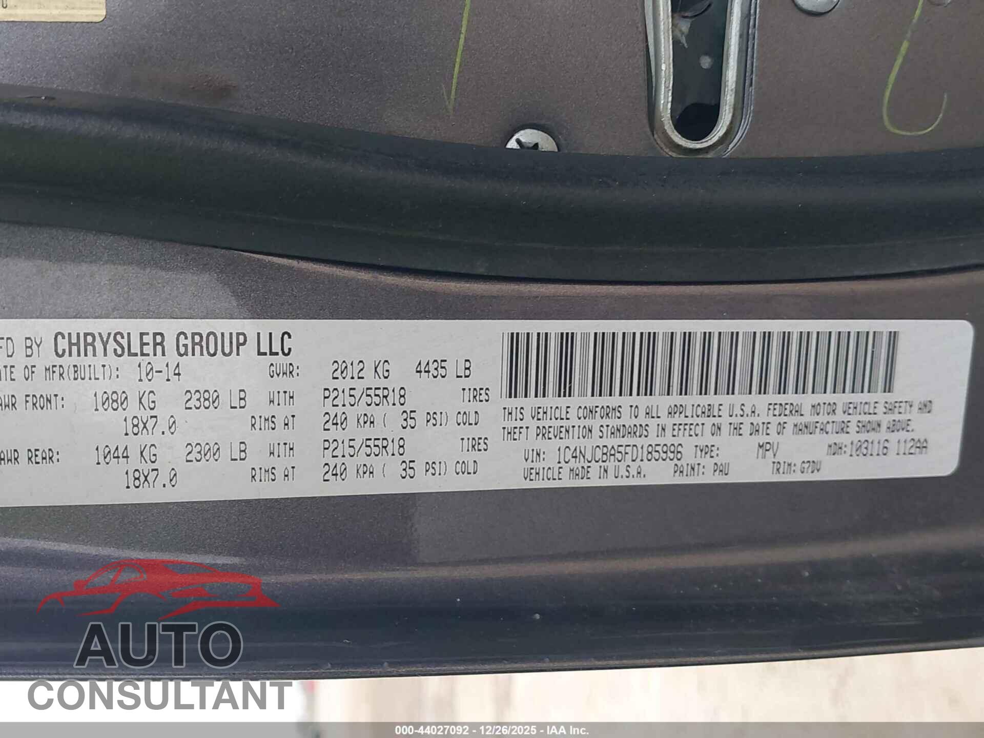 JEEP COMPASS 2015 - 1C4NJCBA5FD185996